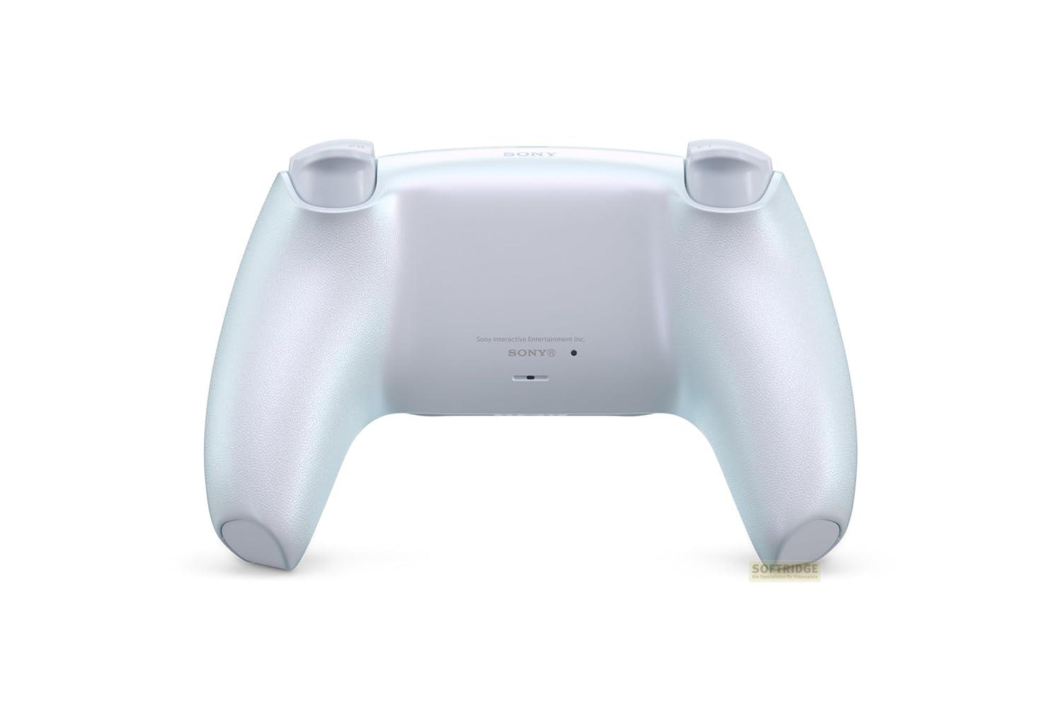 Tył białego kontrolera Sony PlayStation z logo SONY.