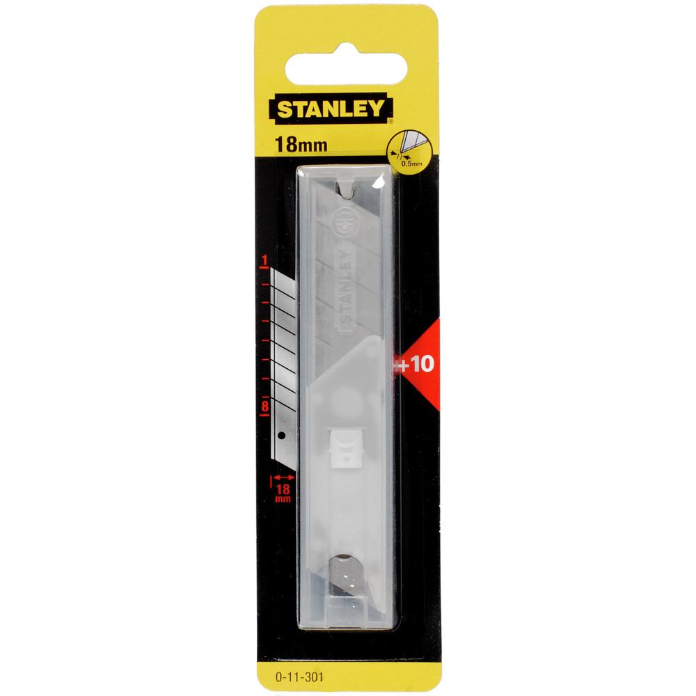 Stanley 18mm Abbrechklingen in Verpackung mit 10 Stück.
