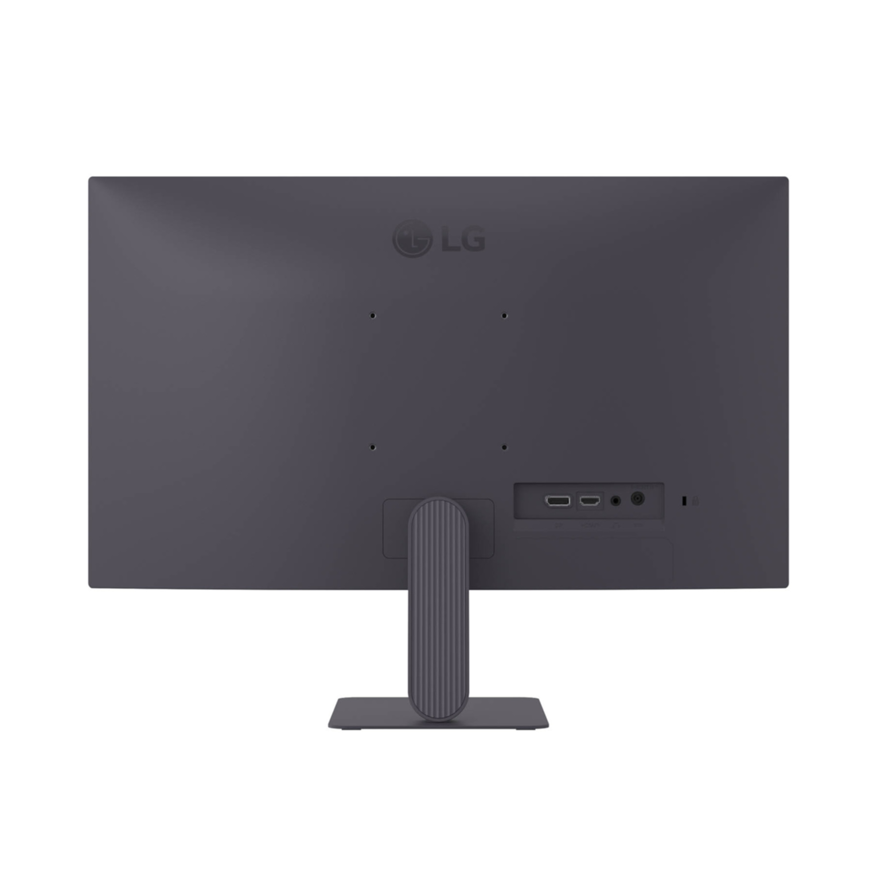 Tył szarego monitora LG z portami i podstawką.
