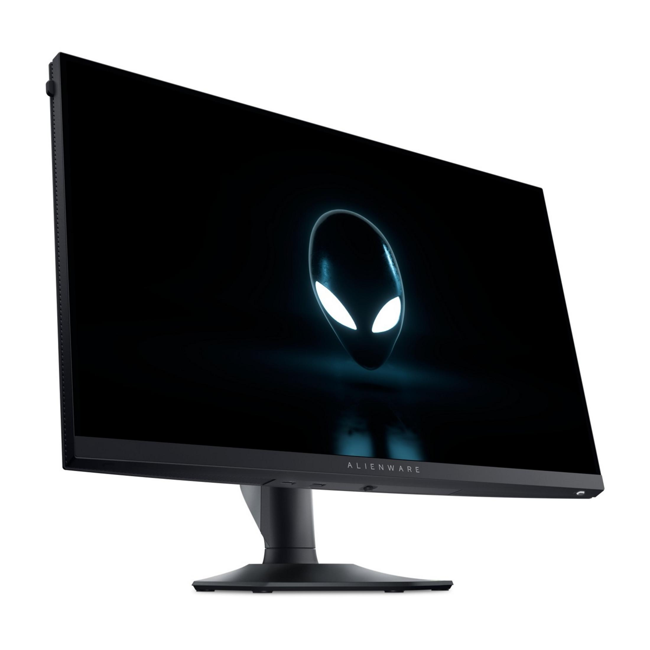 Czarny monitor wyświetla logo obcego na ekranie, na białym tle.