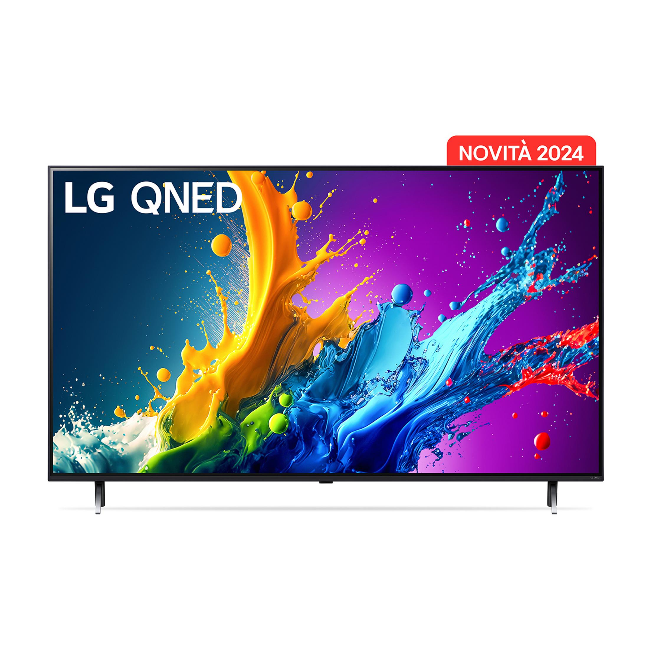 Telewizor LG QNED z żywymi eksplozjami kolorów i napisem 'Novità 2024'.