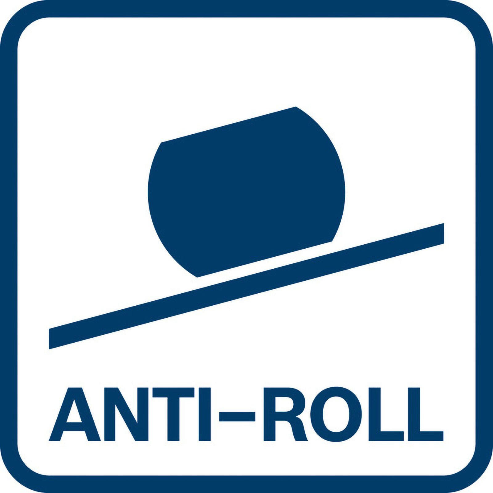 Blauer Kreis kippt über eine Linie. Text: ANTI-ROLL.
