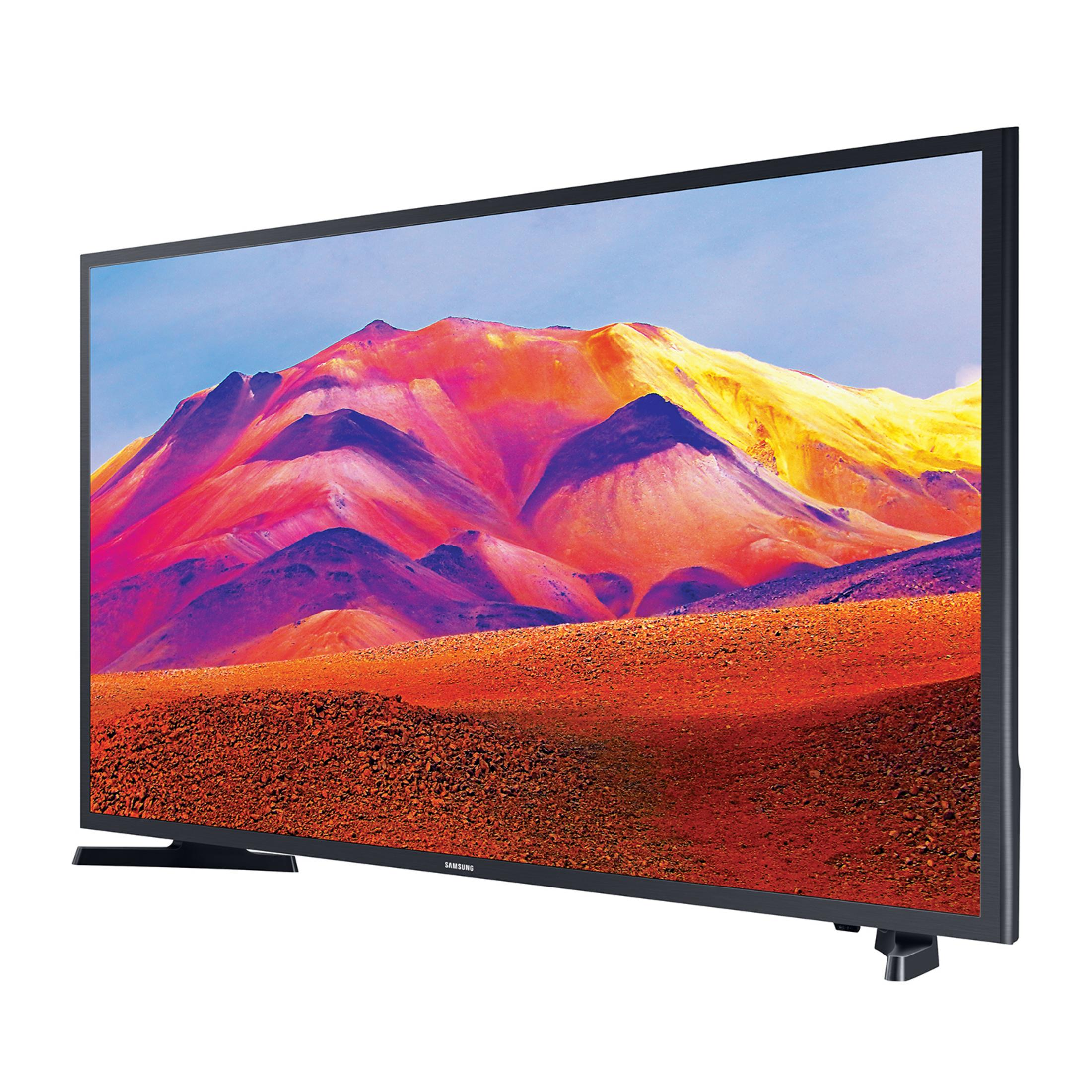 Un televisor Samsung de pantalla plana que muestra una imagen de paisaje colorida.