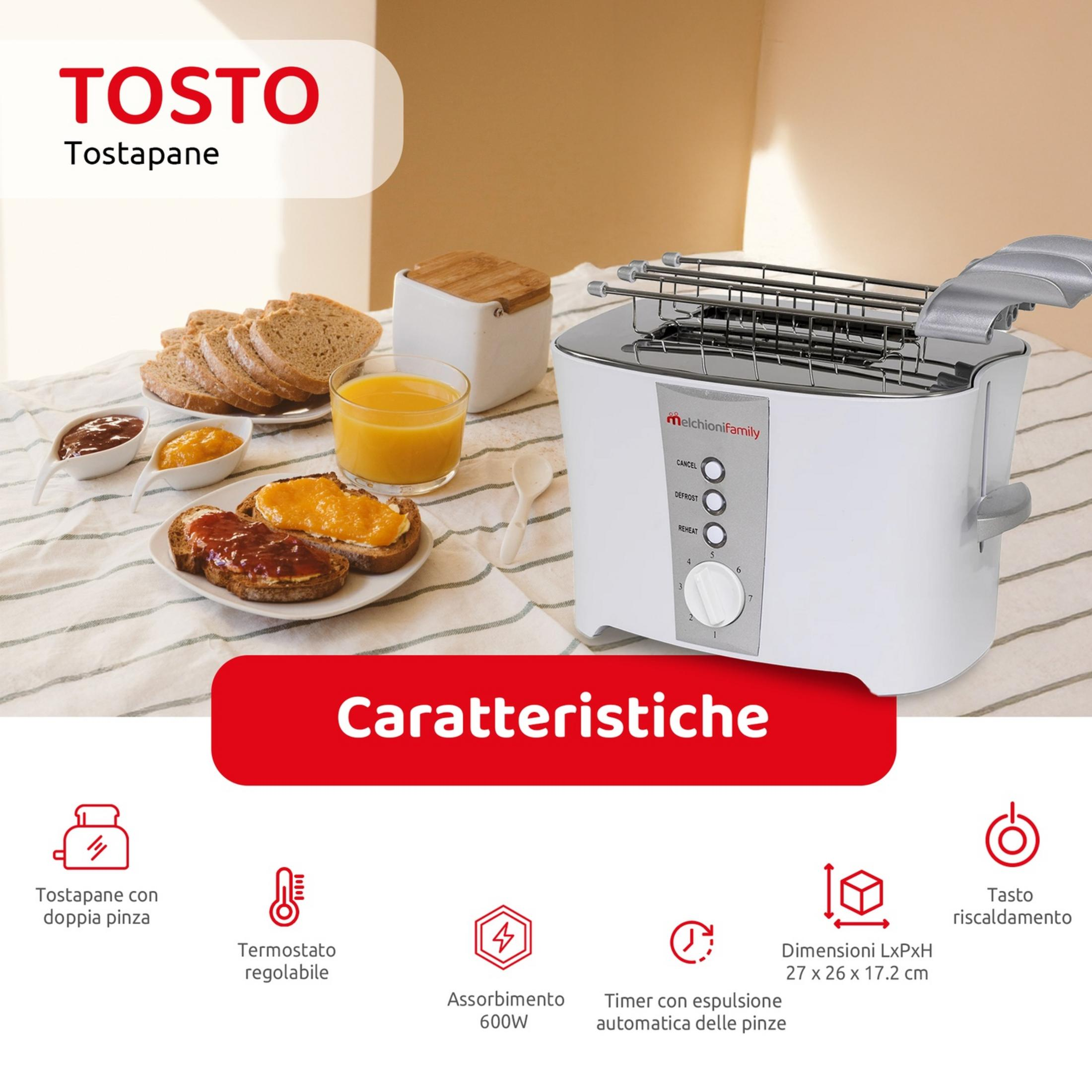 Biały toster z tostami, dżemem i sokiem pomarańczowym.