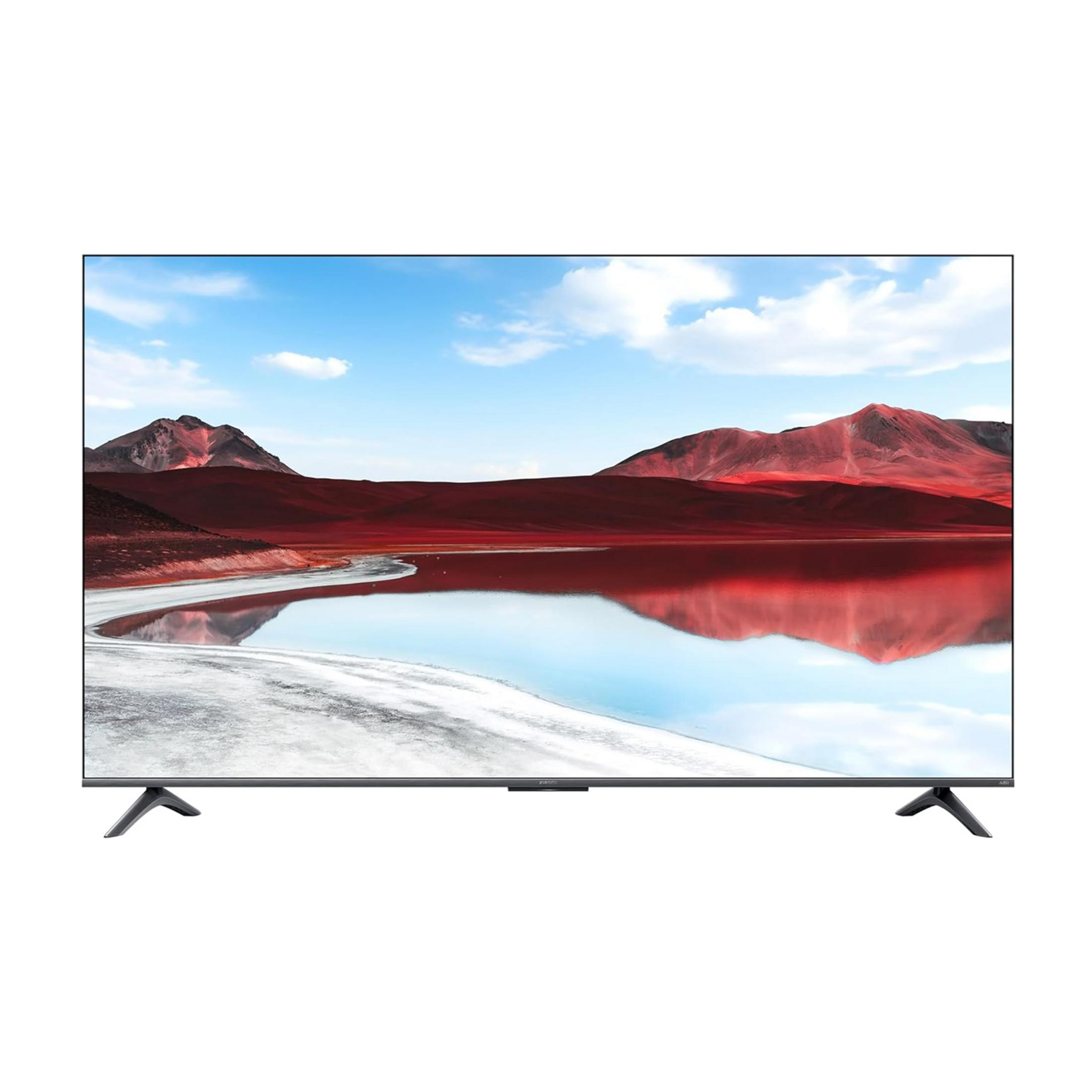 Een moderne tv met een rood landschap en blauwe lucht.