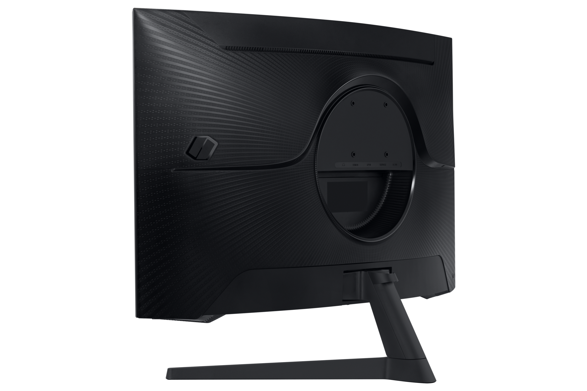 Tył czarnego monitora z portami takimi jak HDMI, DC IN i DisplayPort.