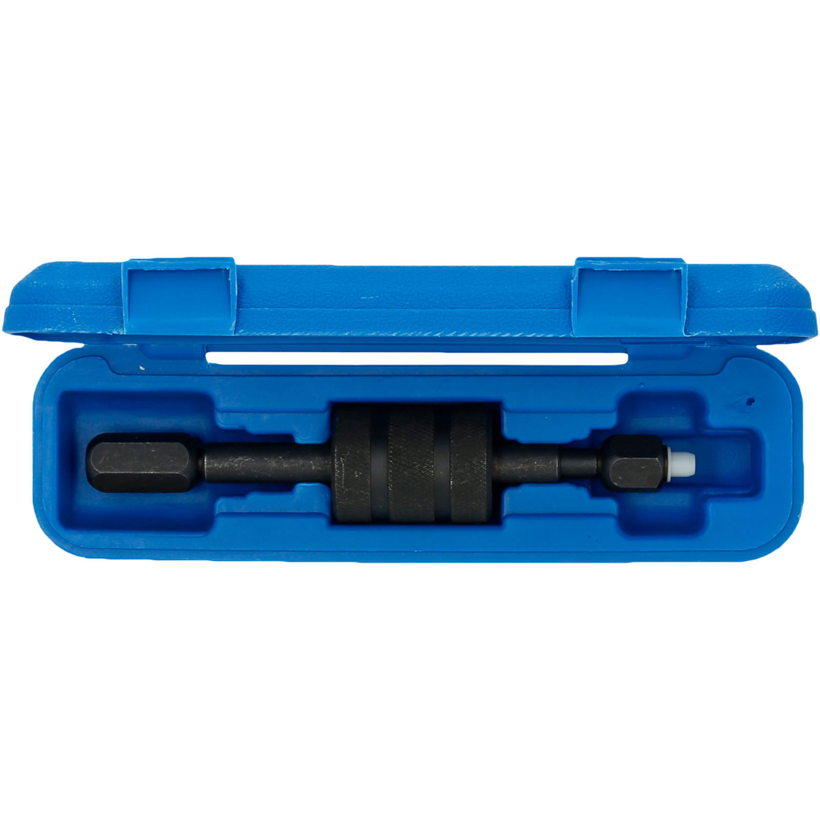 Werkzeug in einer blauen Hülle, mit Sechskantantrieb und Rändelmutter.