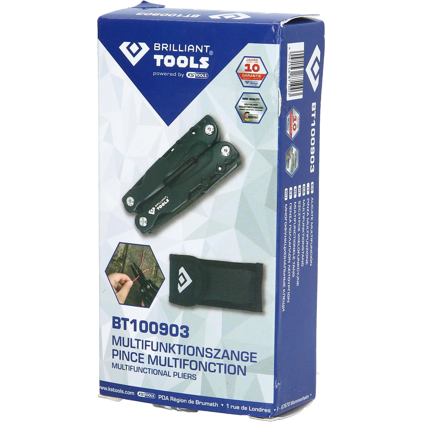 Verpackung eines multifunktionalen Werkzeugs von Brilliant Tools.