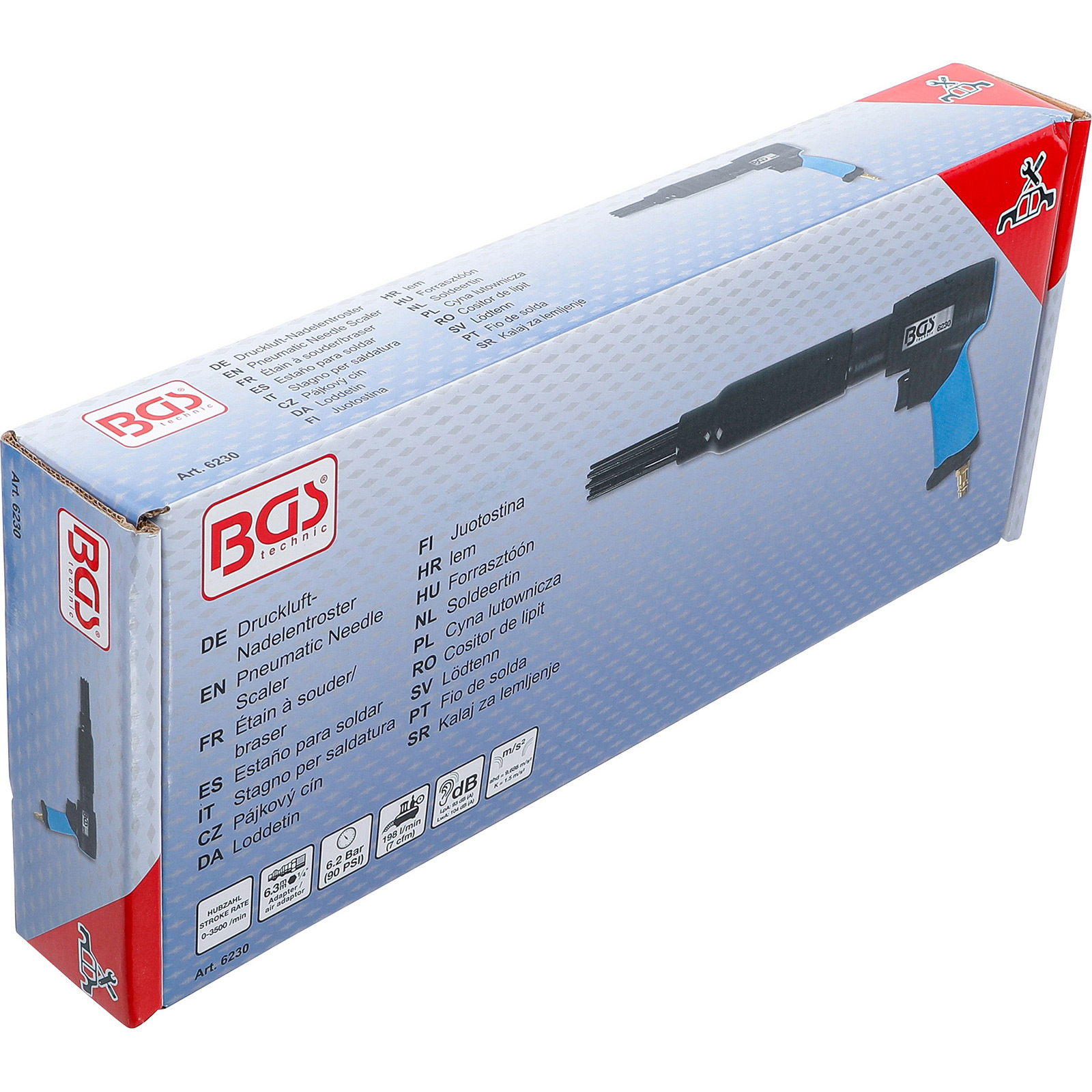 Verpackung eines pneumatischen Nadelentrosters von BGS Technic.