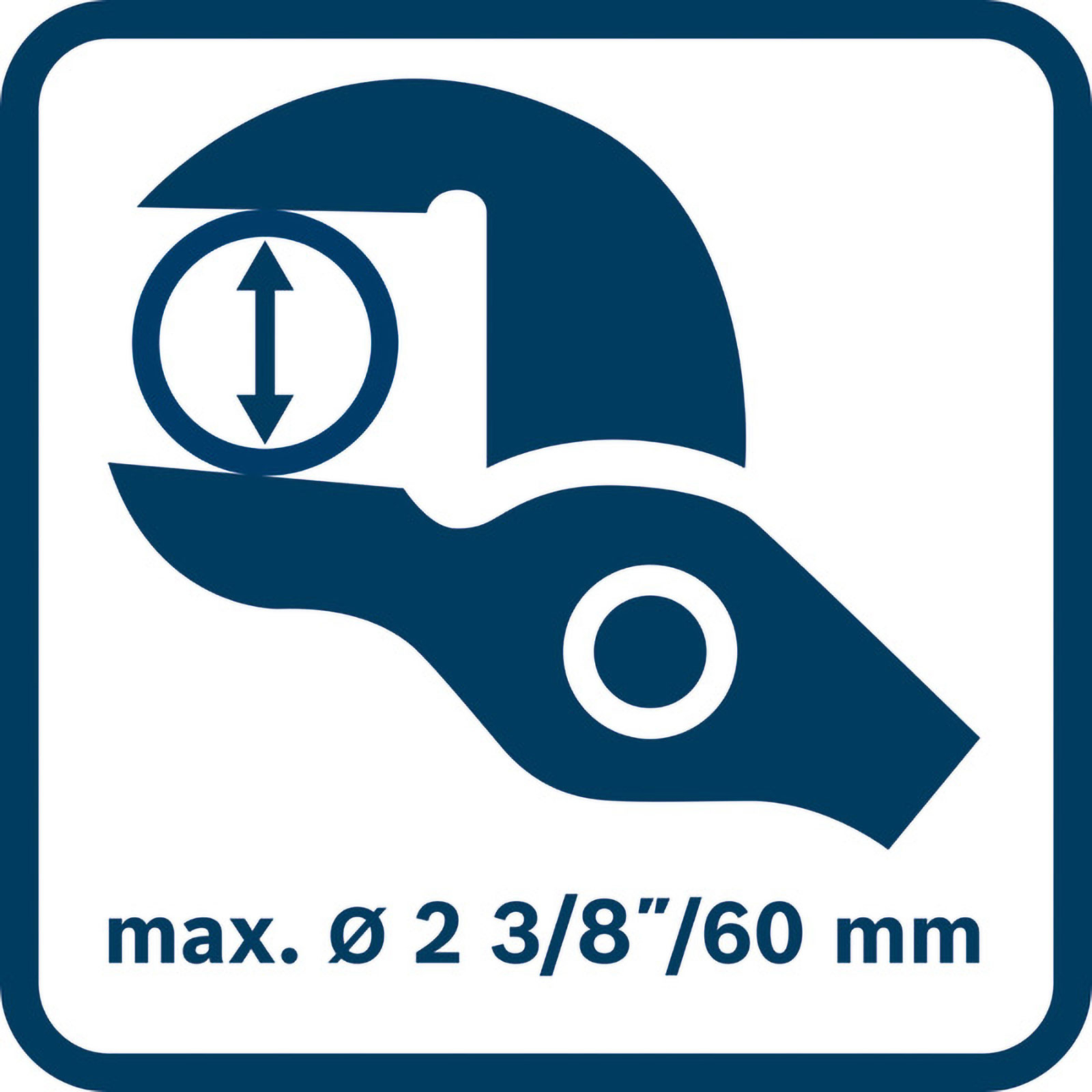 Maksimum çapı 2 3/8" veya 60 mm gösteren sembol.