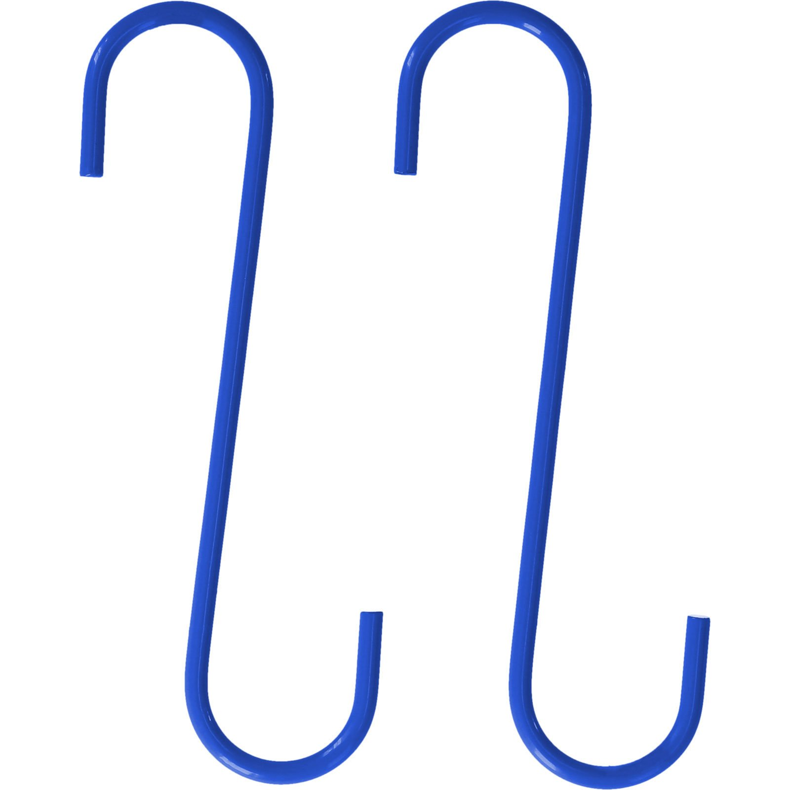 Zwei blaue Haken mit S-Form stehen nebeneinander auf weißem Hintergrund.