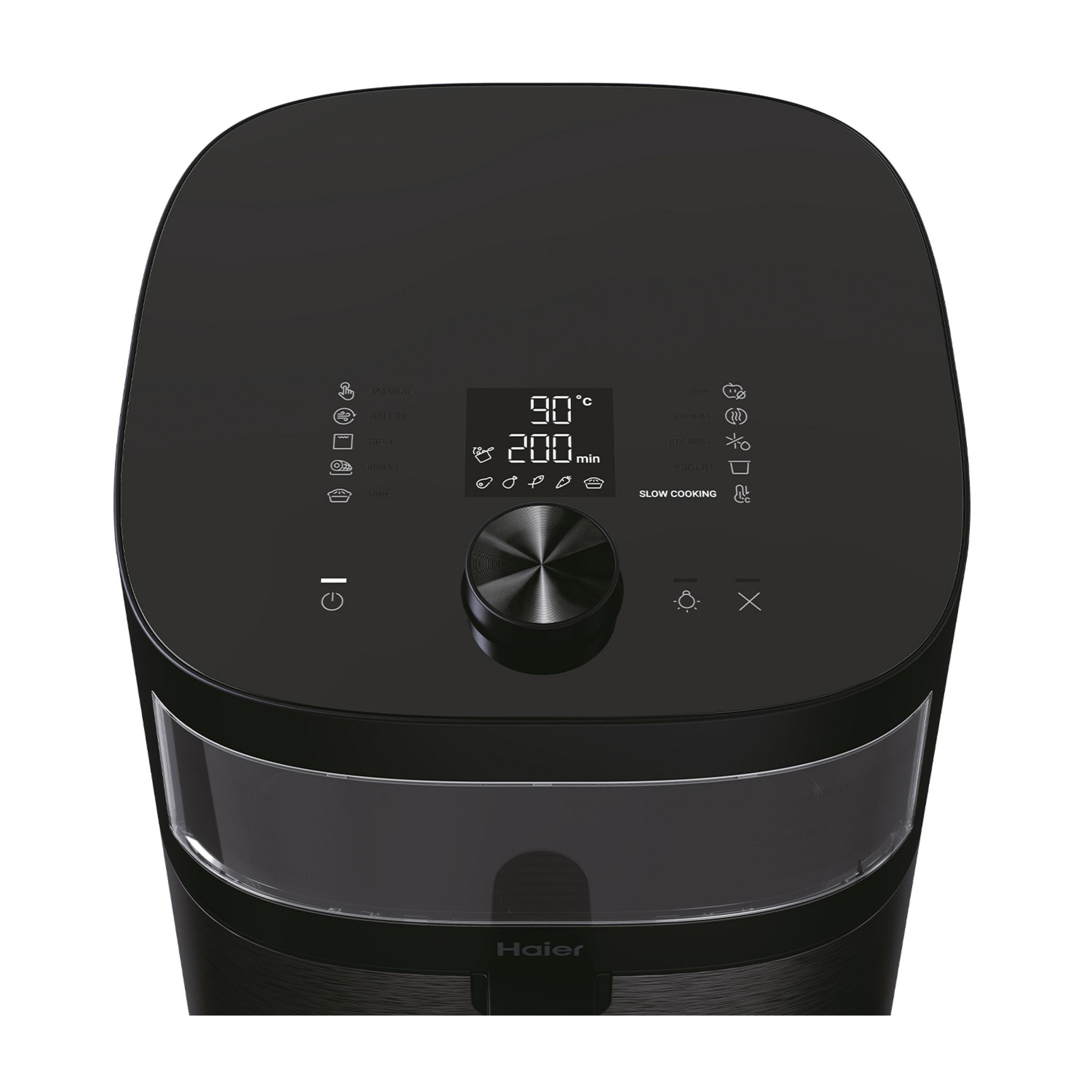 Czarna frytkownica beztłuszczowa z cyfrowym wyświetlaczem 90°C i 200 min.