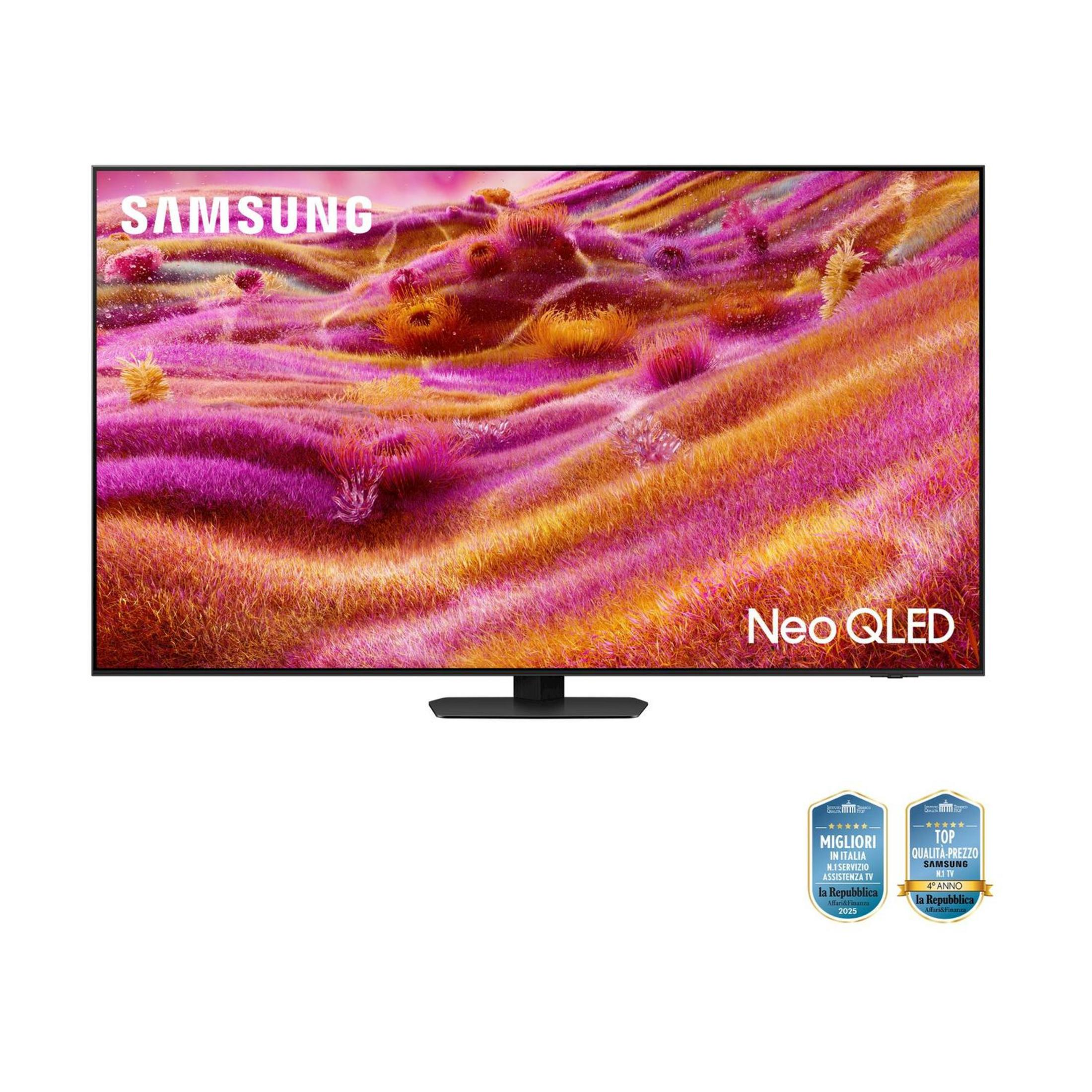 TV Samsung Neo QLED con schermo vibrante e due premi.