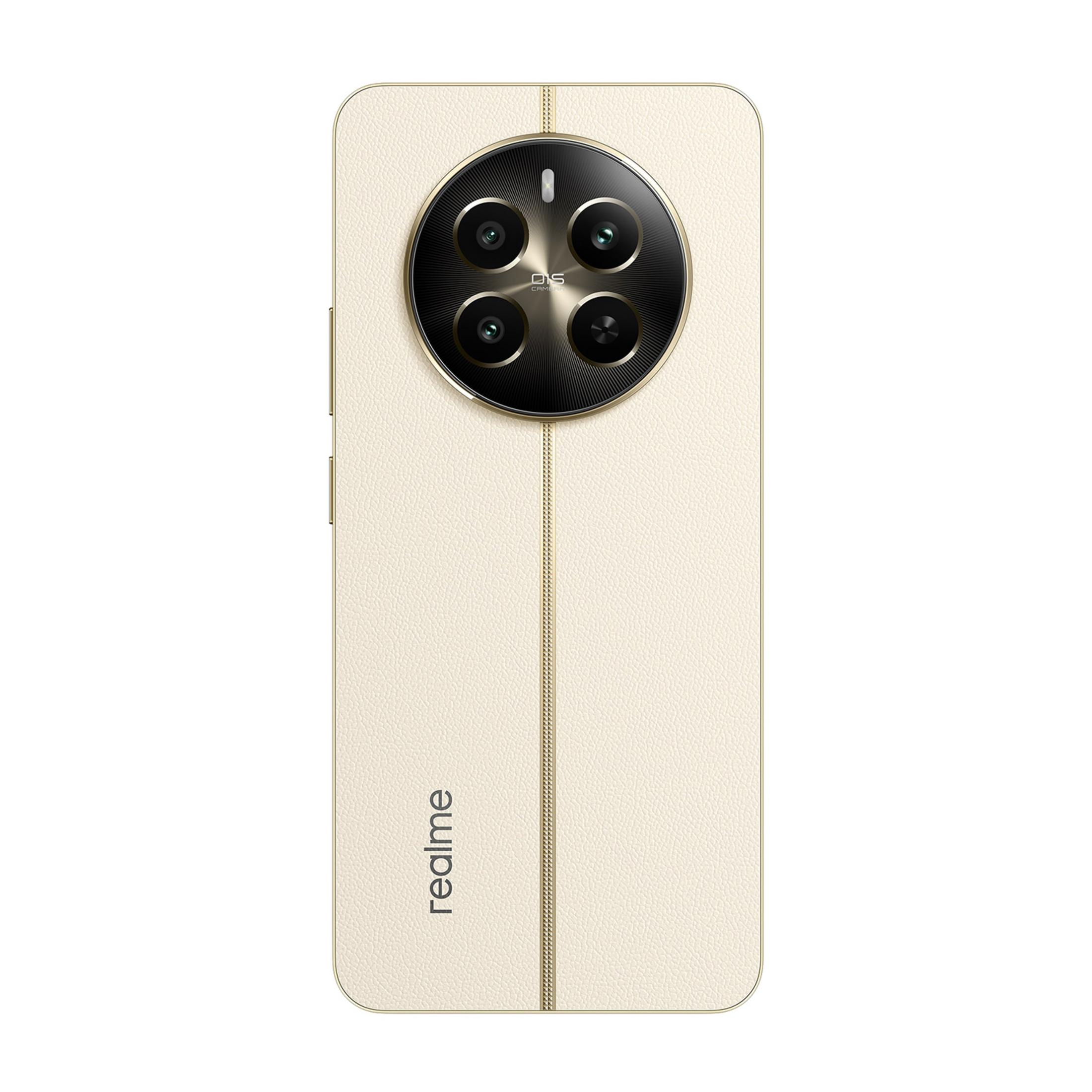 Uno smartphone color crema con quad camera e logo Realme.