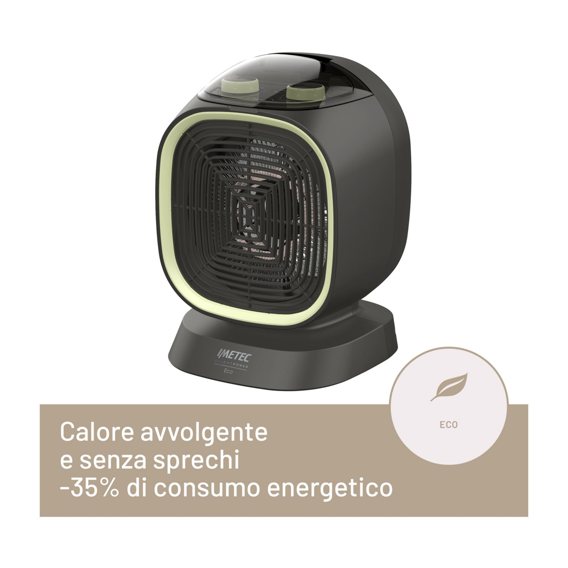 Una stufetta scura con accenti gialli e manopole di controllo.