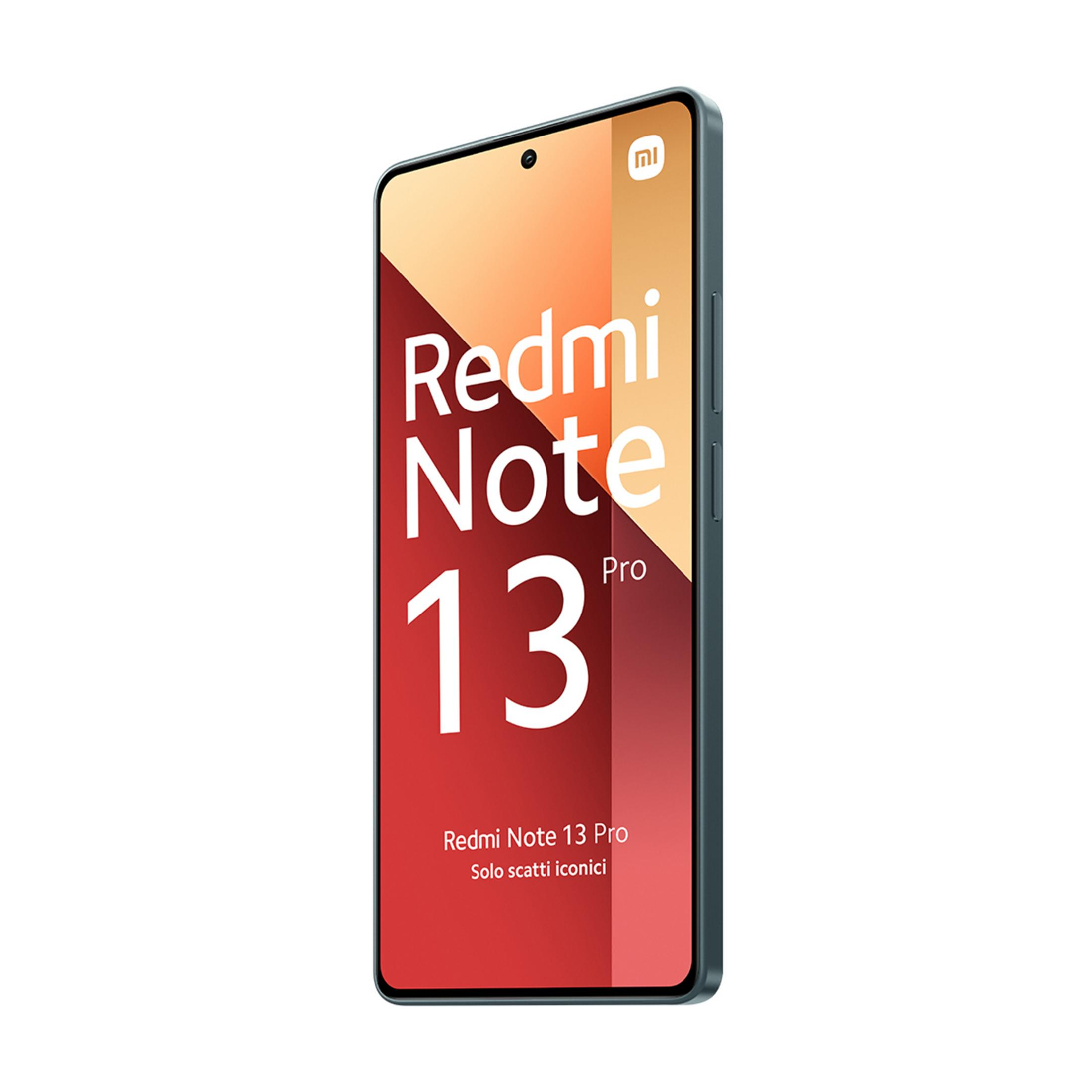 Smartfon z napisem "Redmi Note 13 Pro" na czerwonym tle.