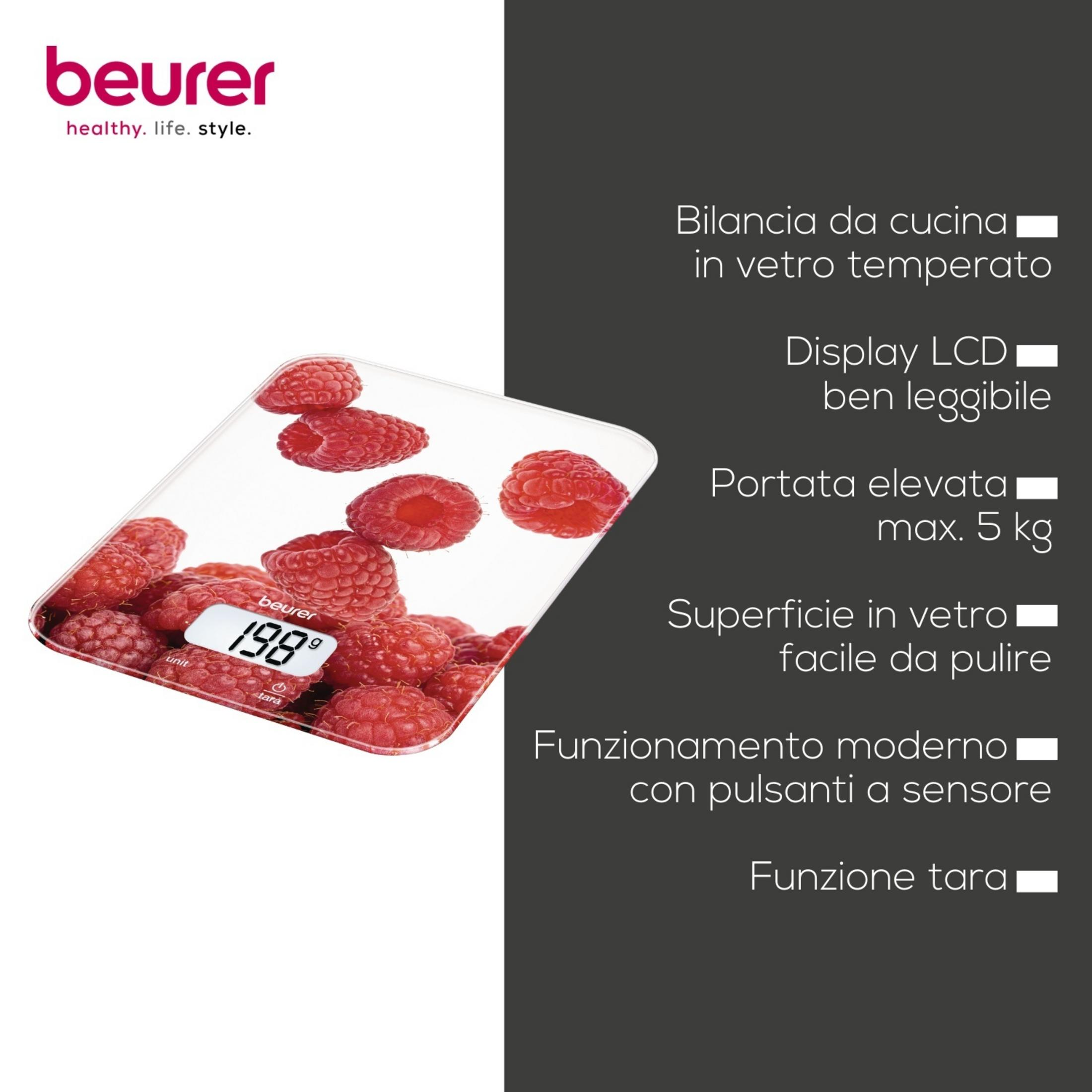 Balanza de cocina digital con diseño de bayas y pantalla LCD. Capacidad máx. 5 kg.