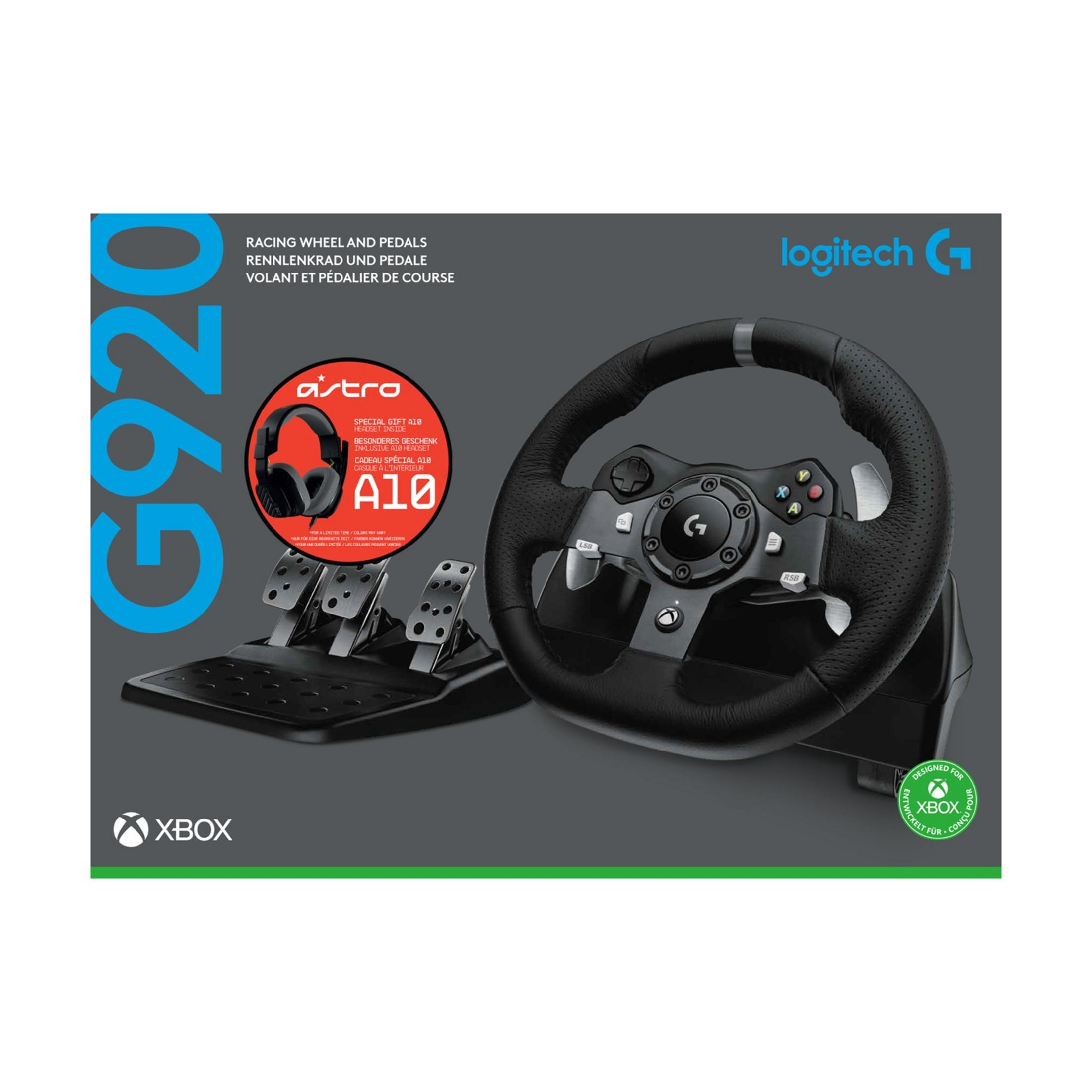 Logitech G920 Rennlenkrad und Pedale mit A10 Headset-Bundle für Xbox.