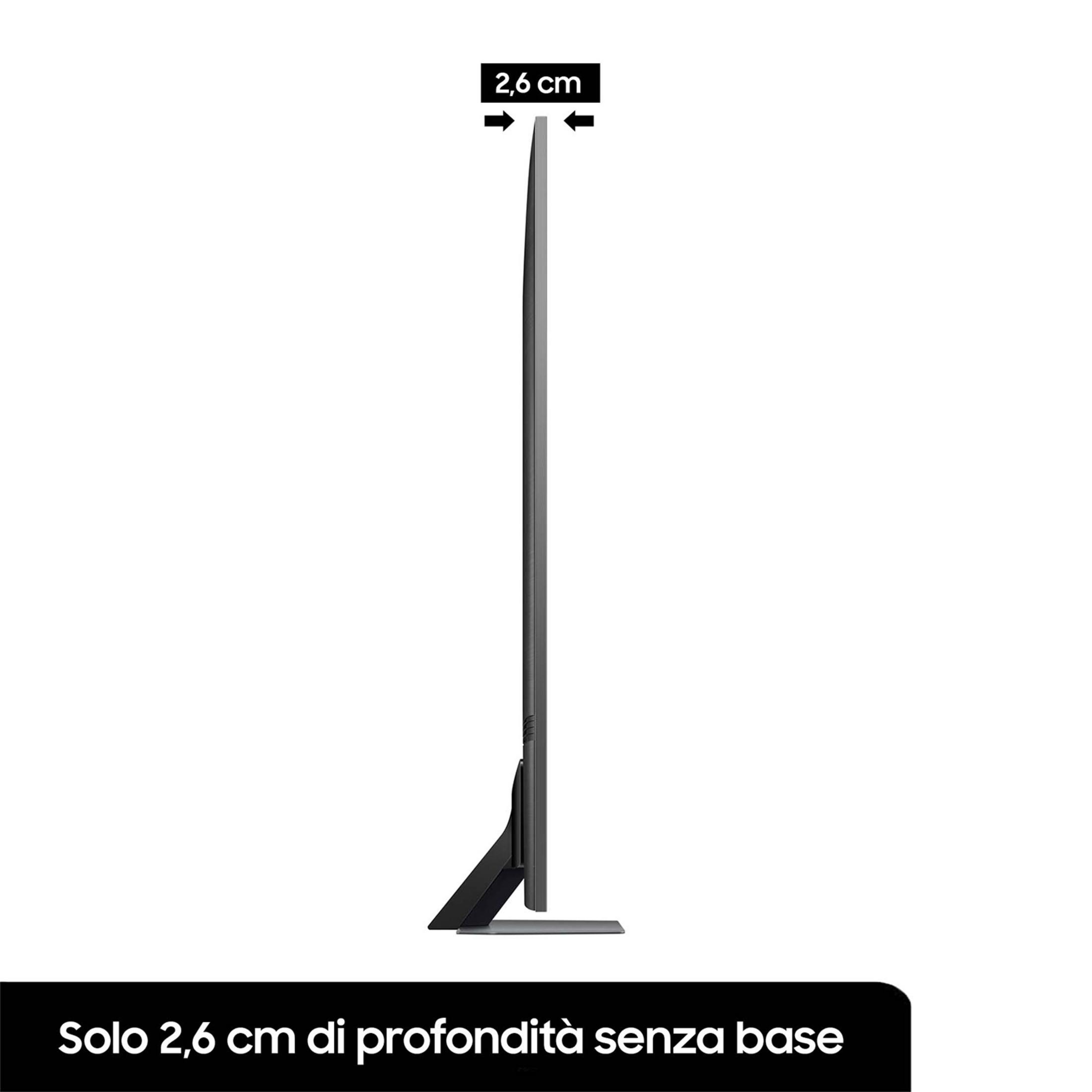 Smukły telewizor o głębokości 2,6 cm bez podstawki.