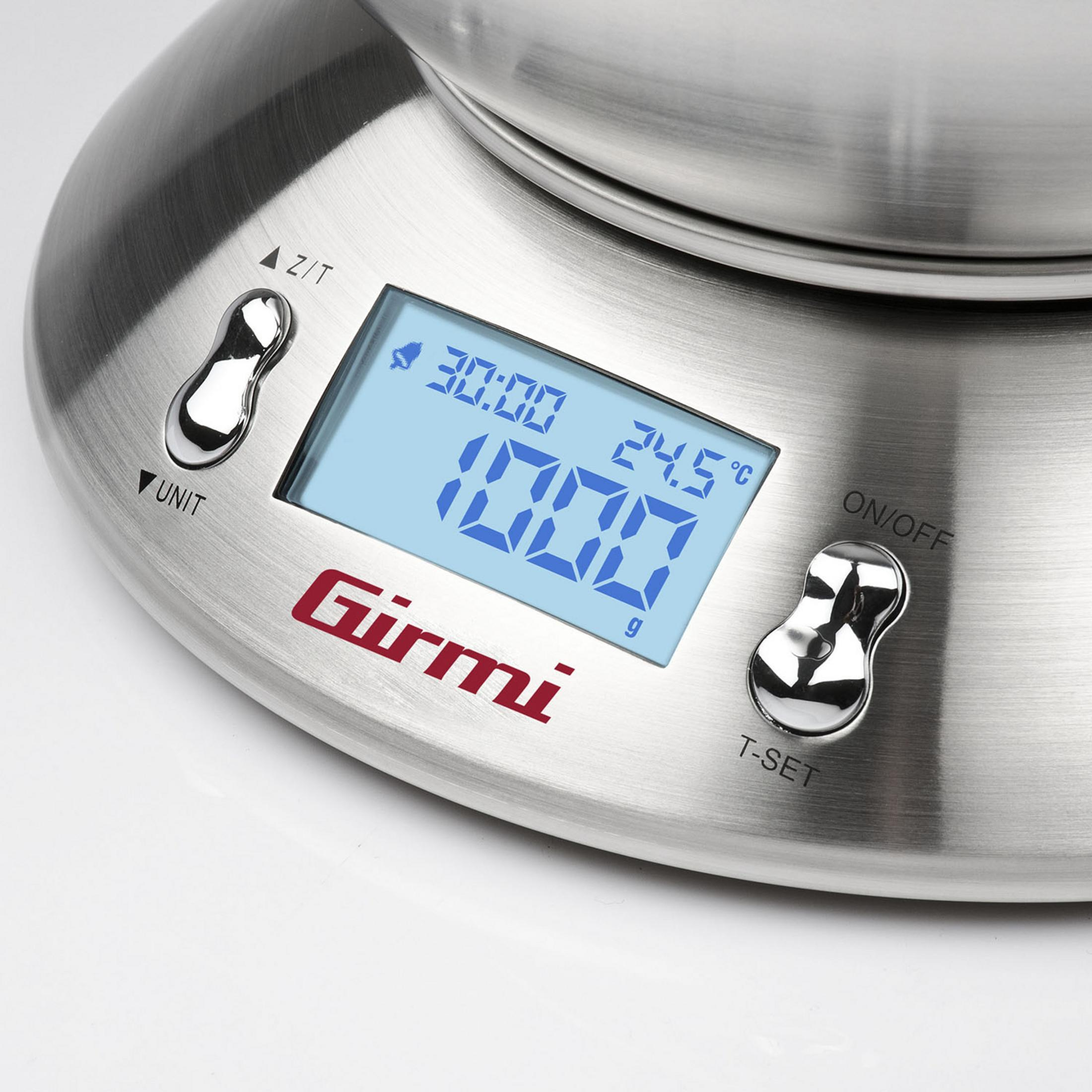 Waga ze stali nierdzewnej z niebieskim wyświetlaczem LCD pokazującym 1000g.