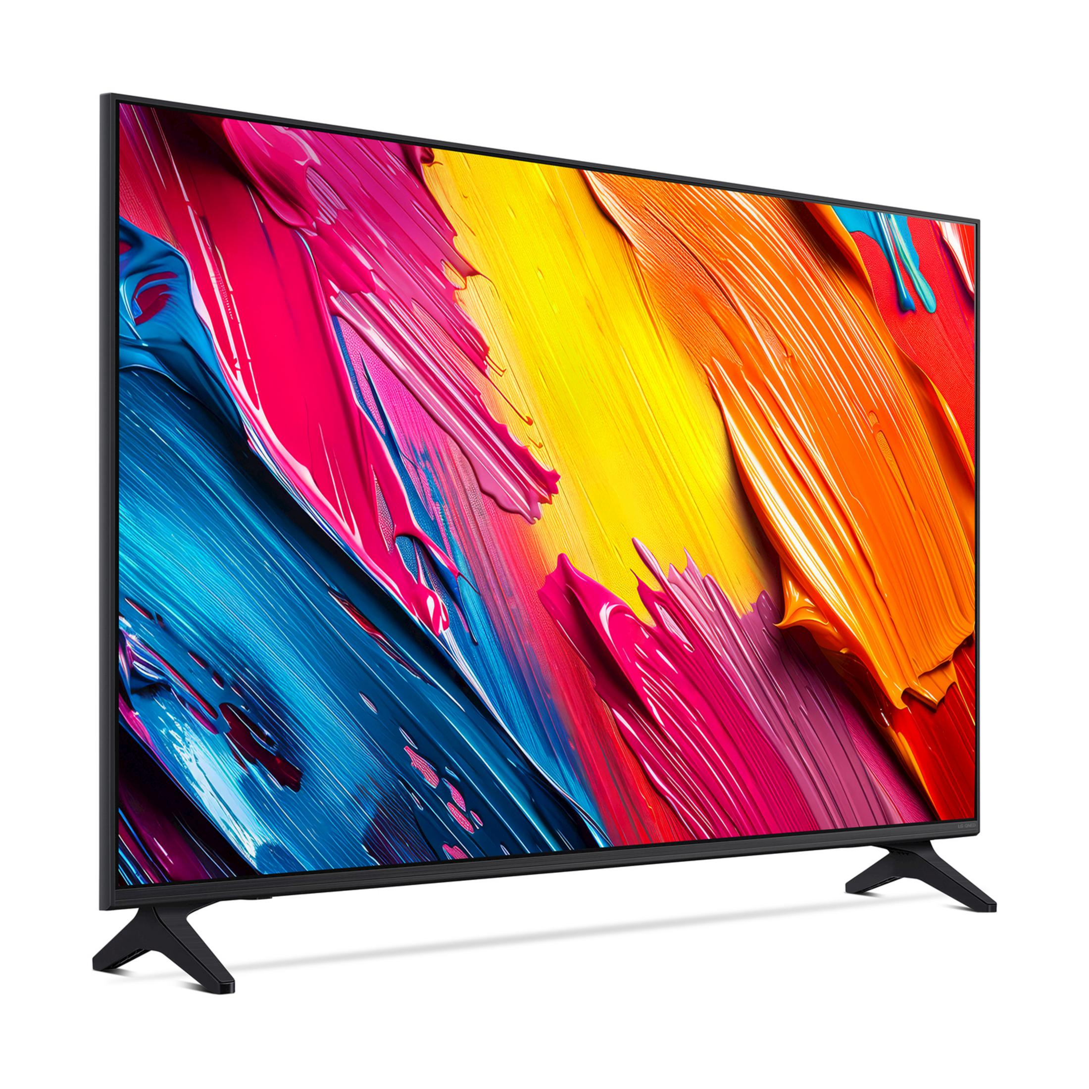 Un televisore nero con un'immagine astratta e colorata sullo schermo.