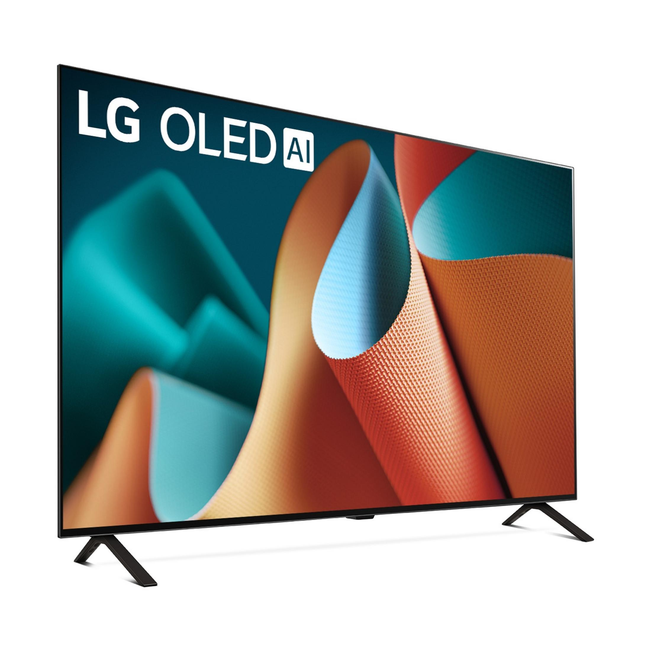 Un TV LG OLED con AI su sfondo bianco.