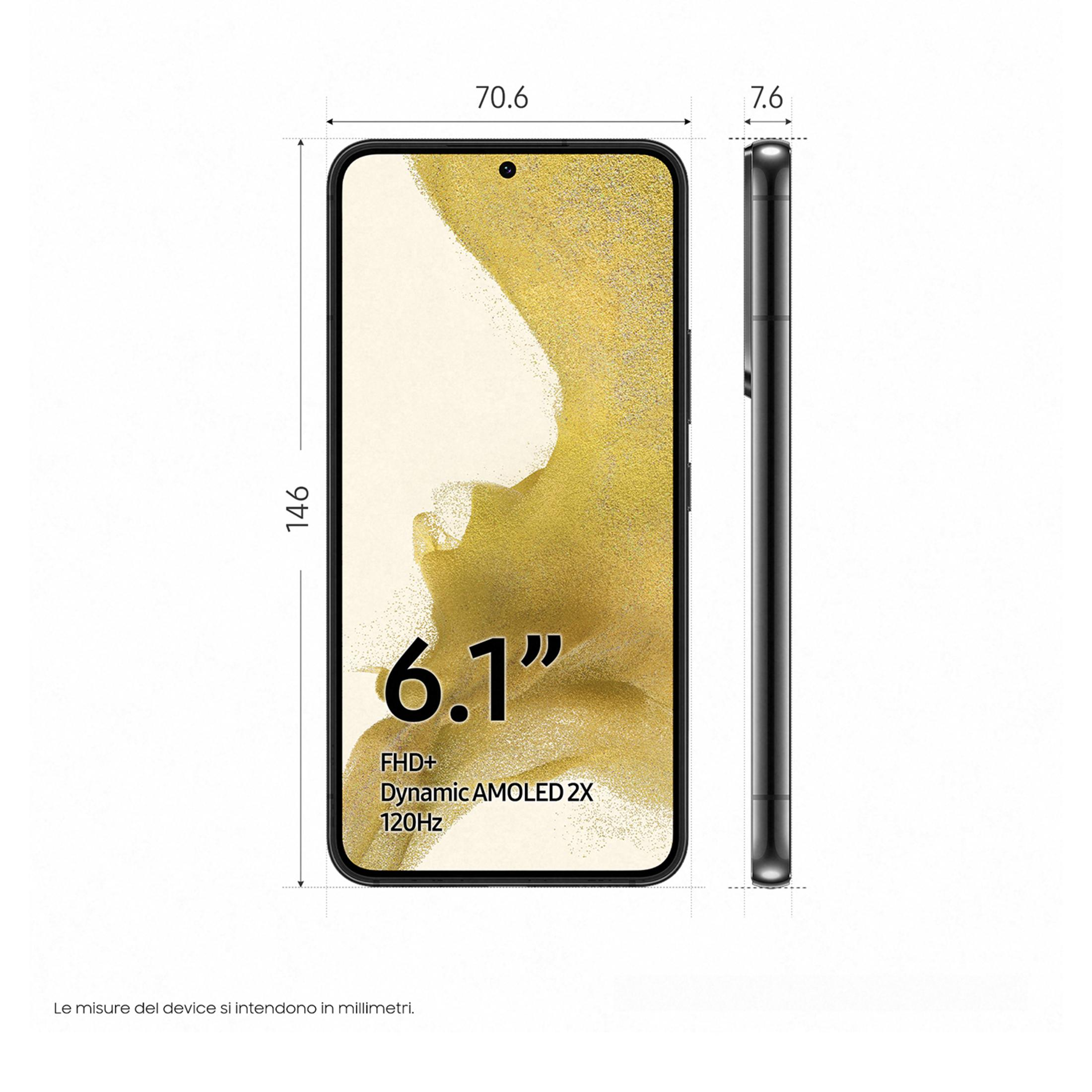 Smartfon z 6,1-calowym wyświetlaczem, 146 mm wysokości, 70,6 mm szerokości.