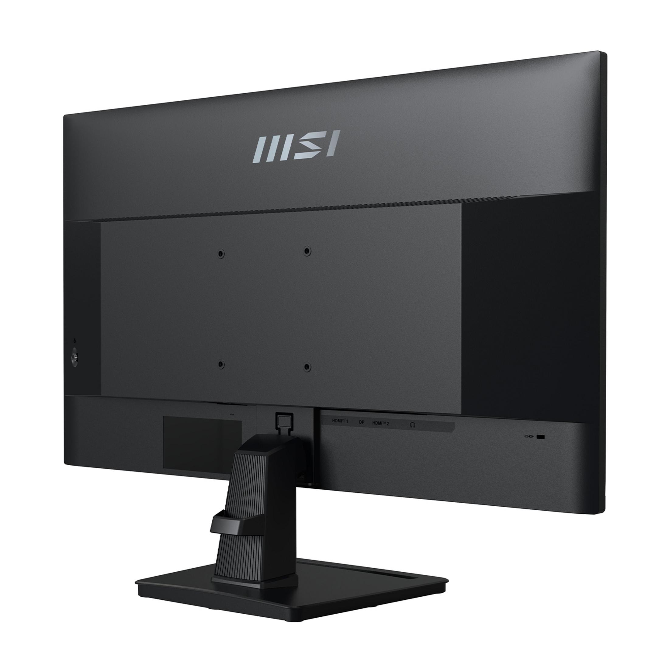 Back view of a black MSI monitor with ports and stand.