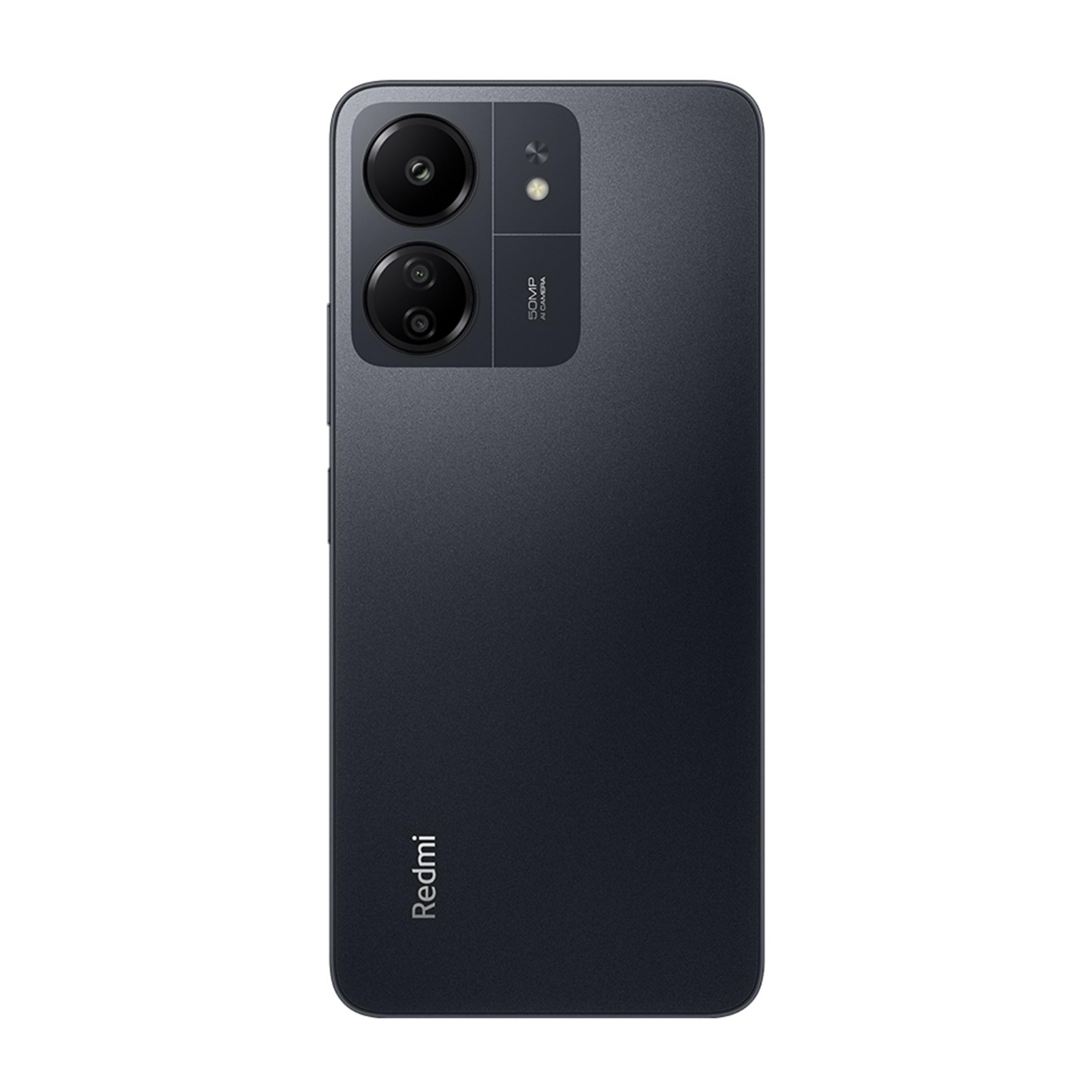 Ciemnoszary smartfon z podwójnym aparatem i logo Redmi z tyłu.