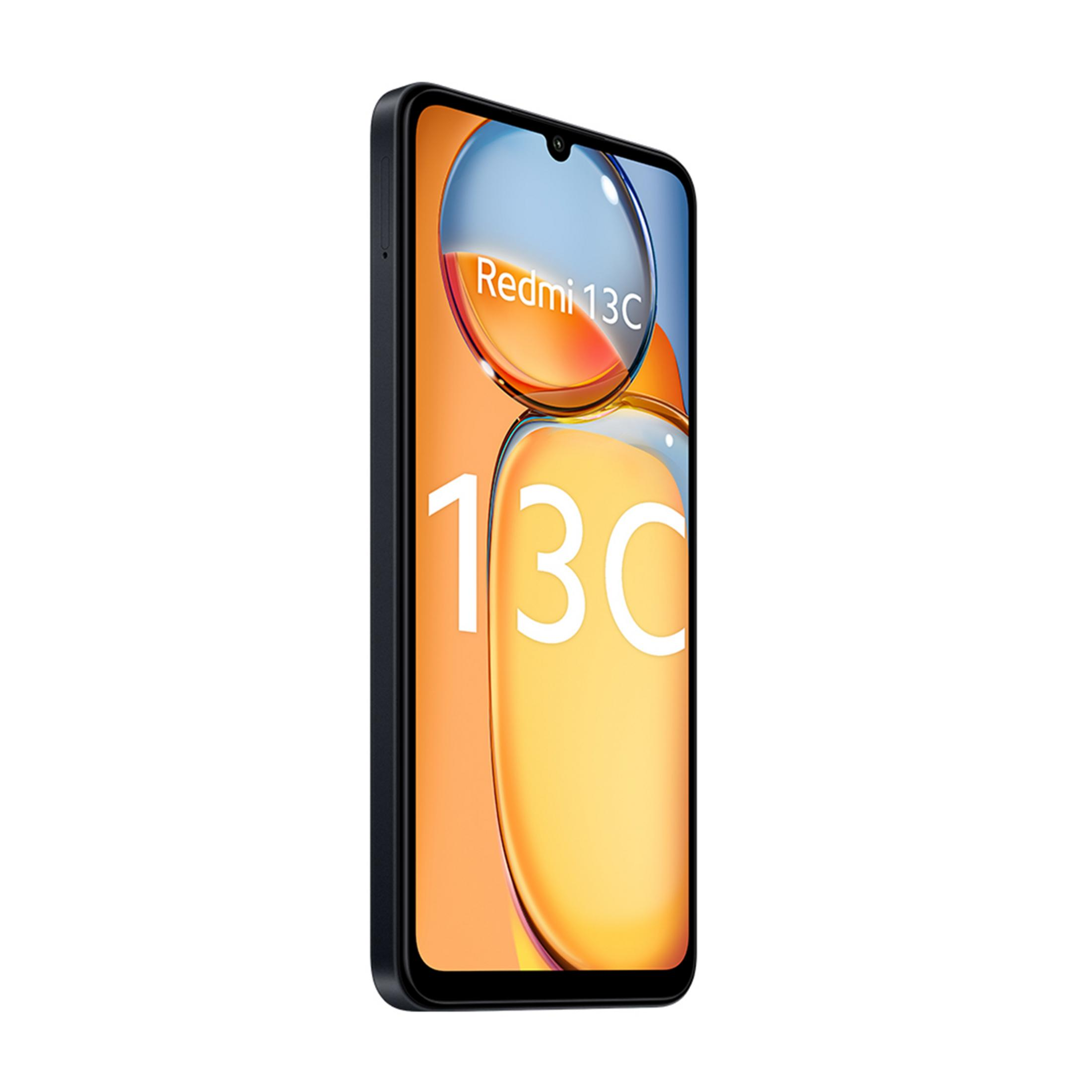 Czarny smartfon z napisem Redmi 13C na ekranie na białym tle.