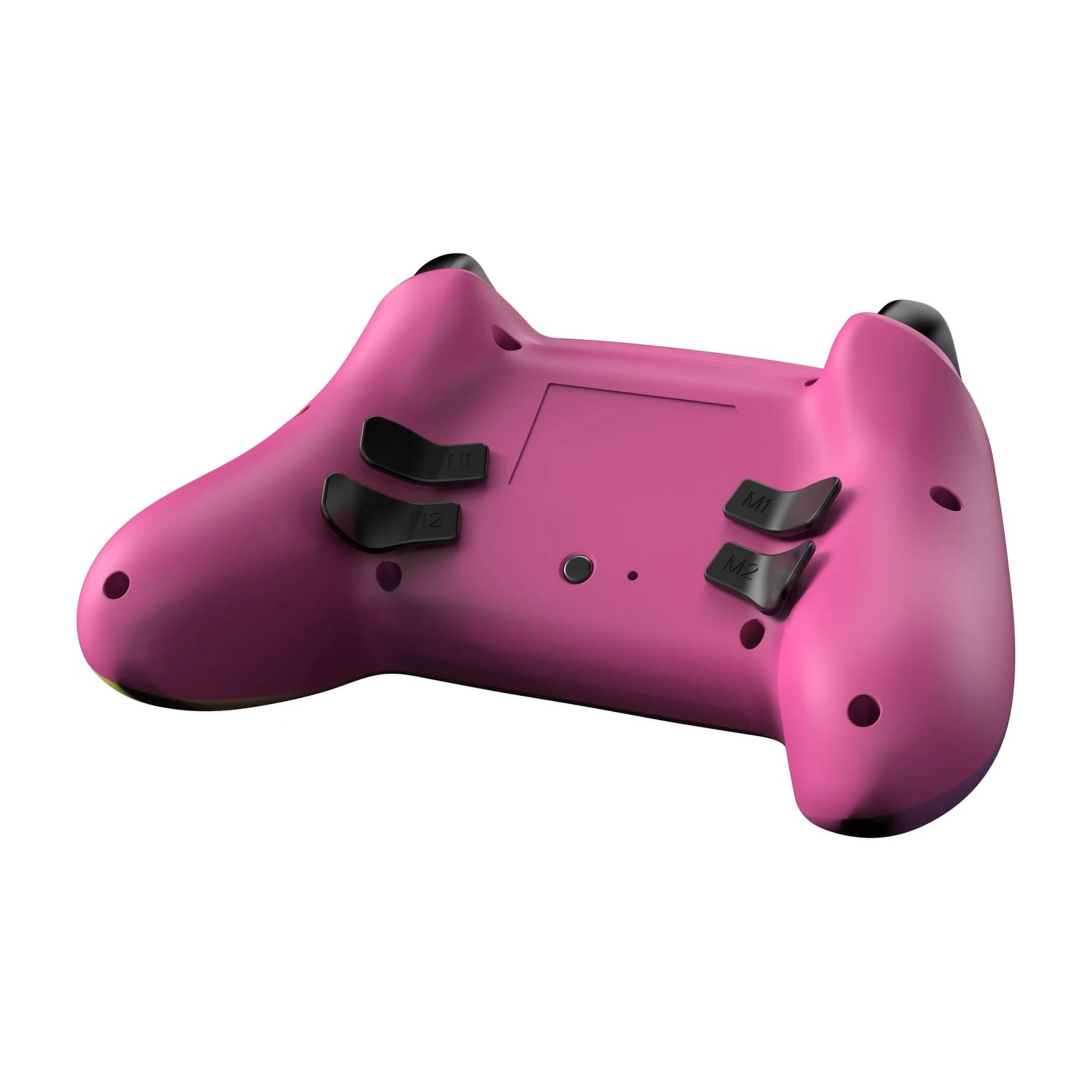 Ein pinker Controller mit schwarzen Tasten und Beschriftungen M1, M2.