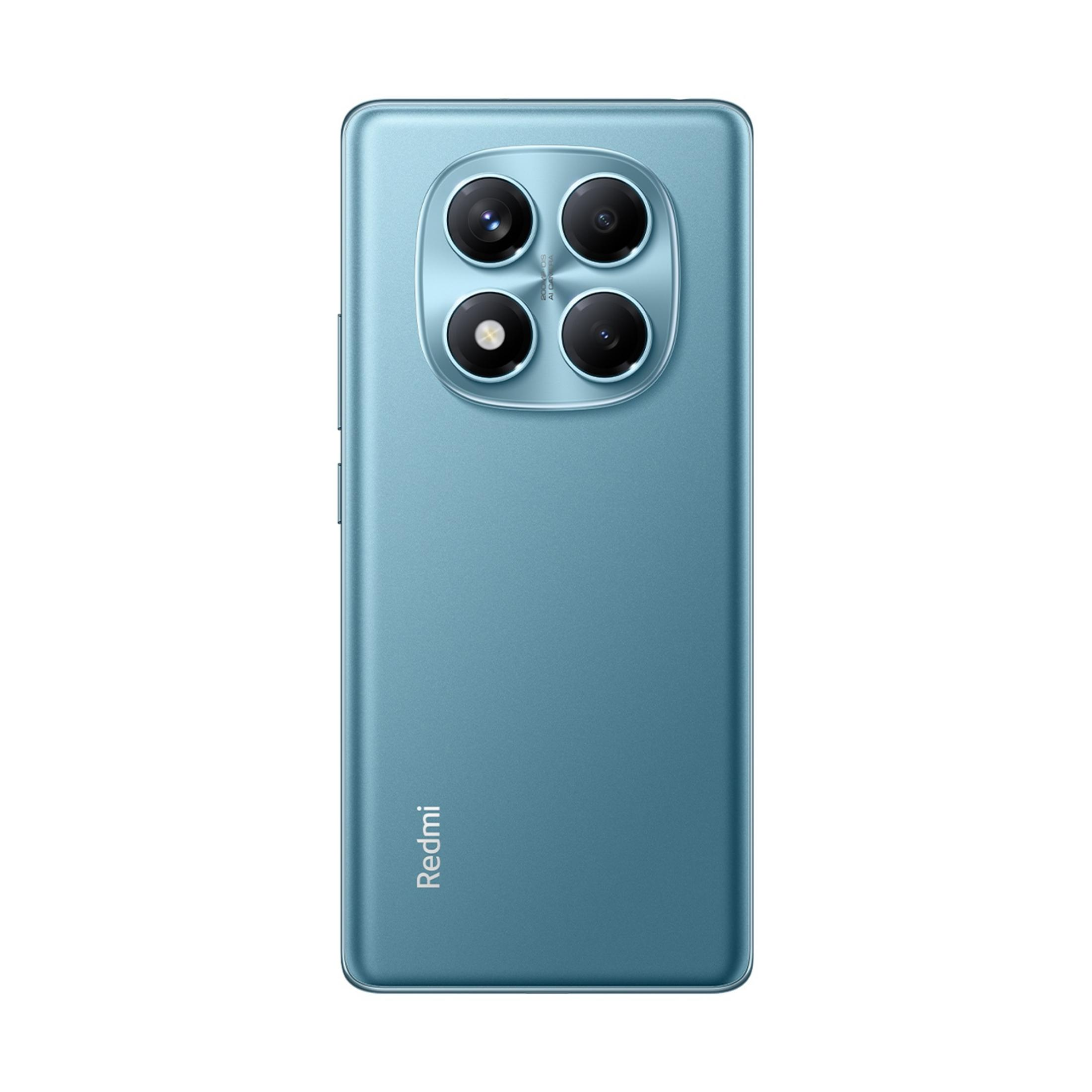 Parte trasera de un smartphone azul con cuatro cámaras y logo Redmi.