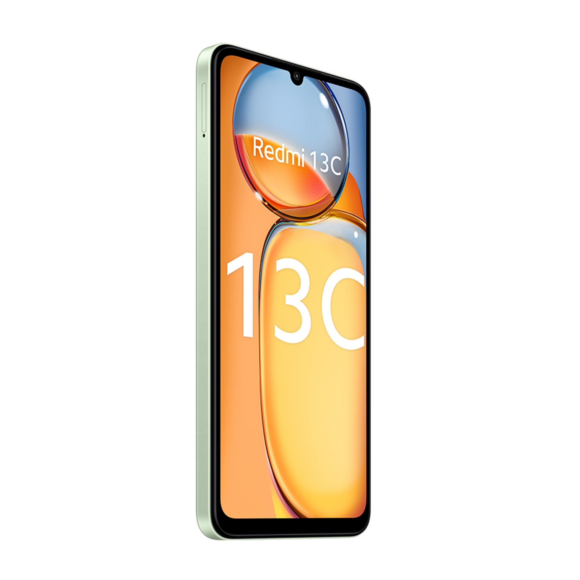 Ein hellgrünes Smartphone zeigt "Redmi 13C" auf seinem Bildschirm.