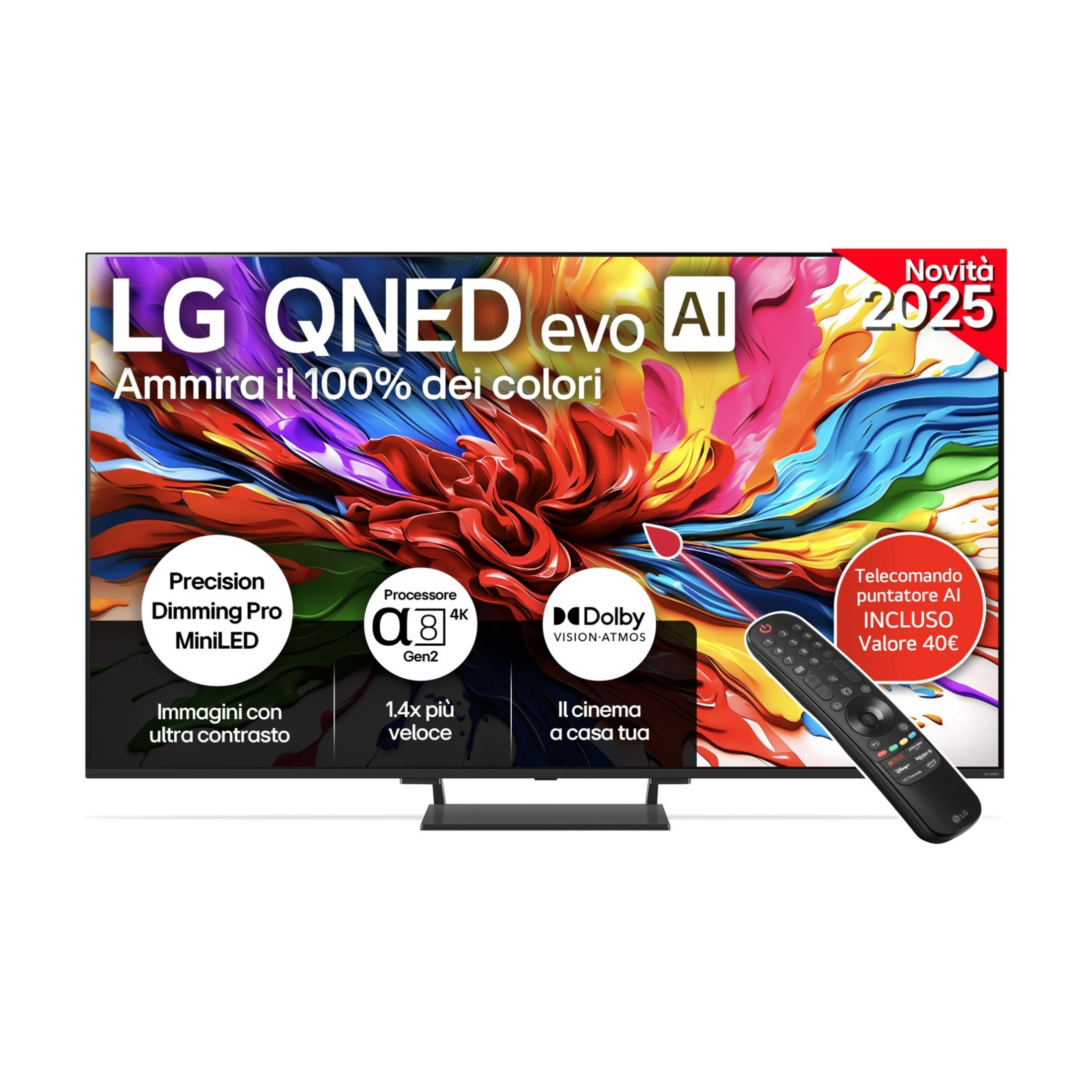 TV LG QNED EVO AI con display vivido e telecomando. Novità 2025.