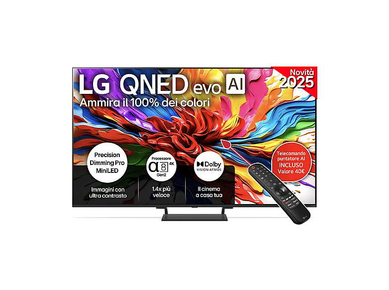TV Mini LED - LG 55QNED93A6A.APIQ, UHD 4K, α8 AI Processor 4K, Smart TV, DVB-T2 (H.265), Negro