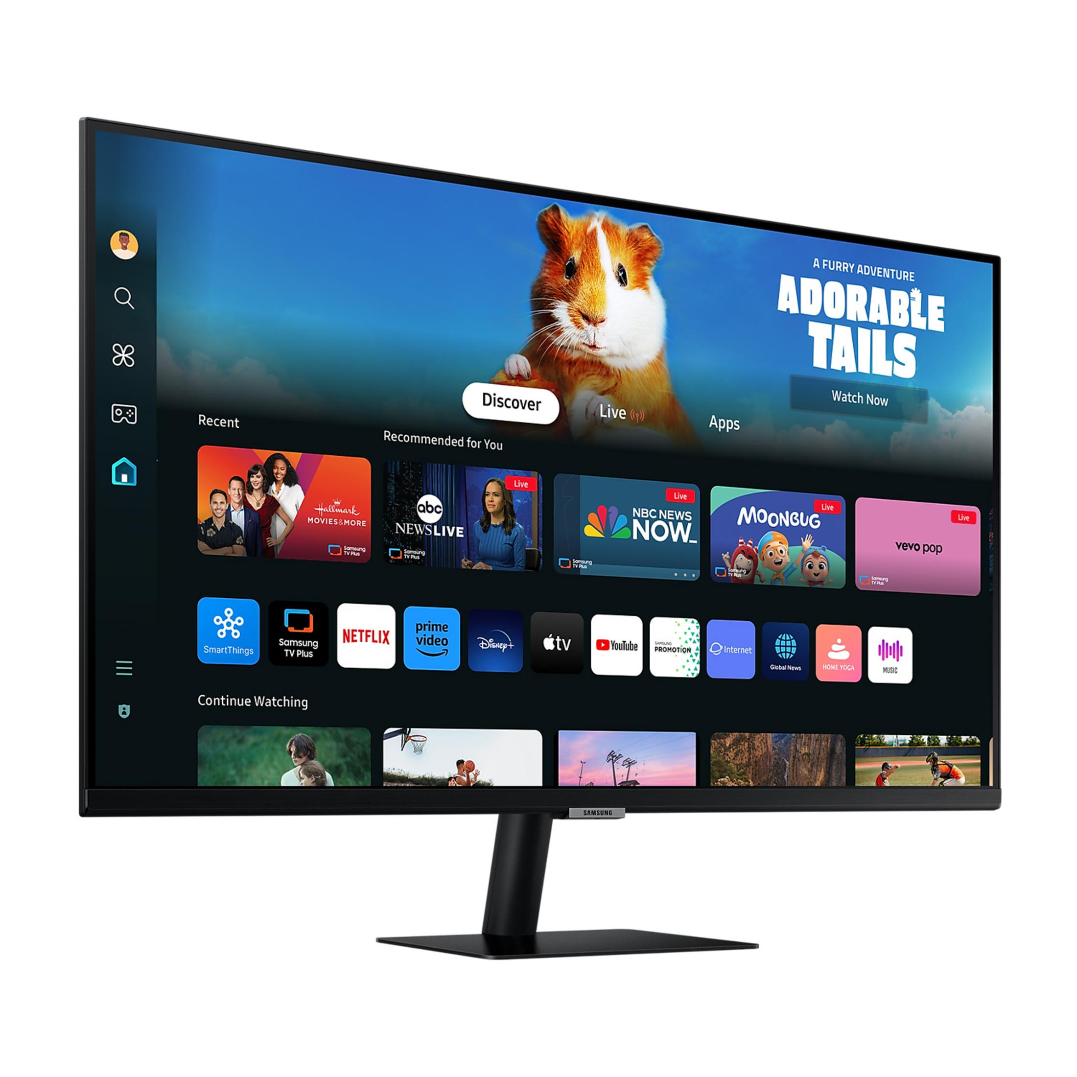 Una pantalla de Samsung Smart TV que muestra una interfaz con aplicaciones y videos.
