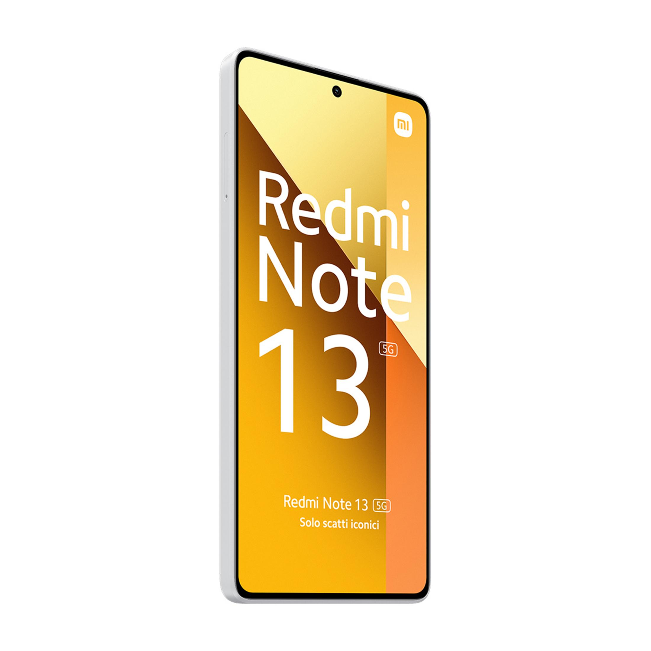 Un smartphone blanco que muestra el texto Redmi Note 13 5G.