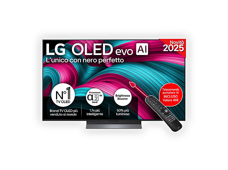 LG OLED evo C5 OLED55C55LA TV OLED, SMART TV, 55 ", OLED, UHD 4K, Processore a9 Gen8 4K con AI, Charcoal Black, Classe F