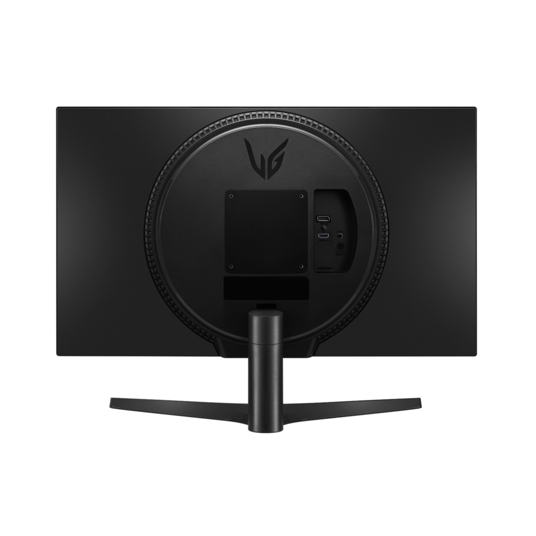 Tył czarnego monitora z logo LG i portami.