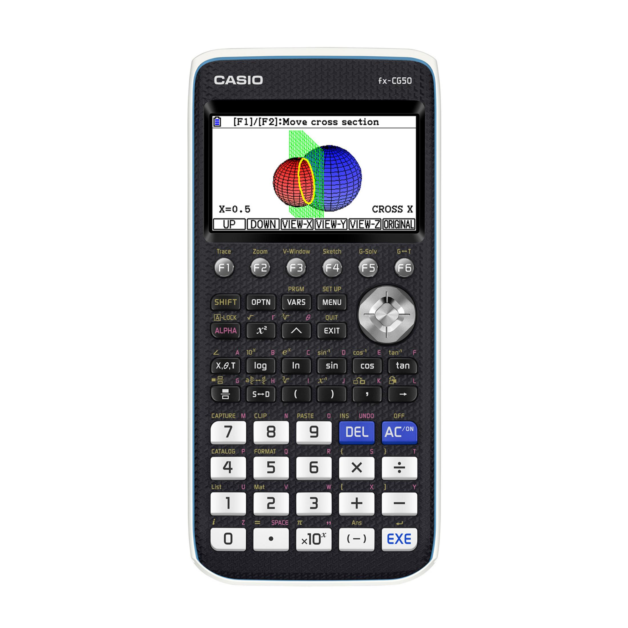 Casio grafikrechner mit 3D-Graphenanzeige und Tastenfeld.