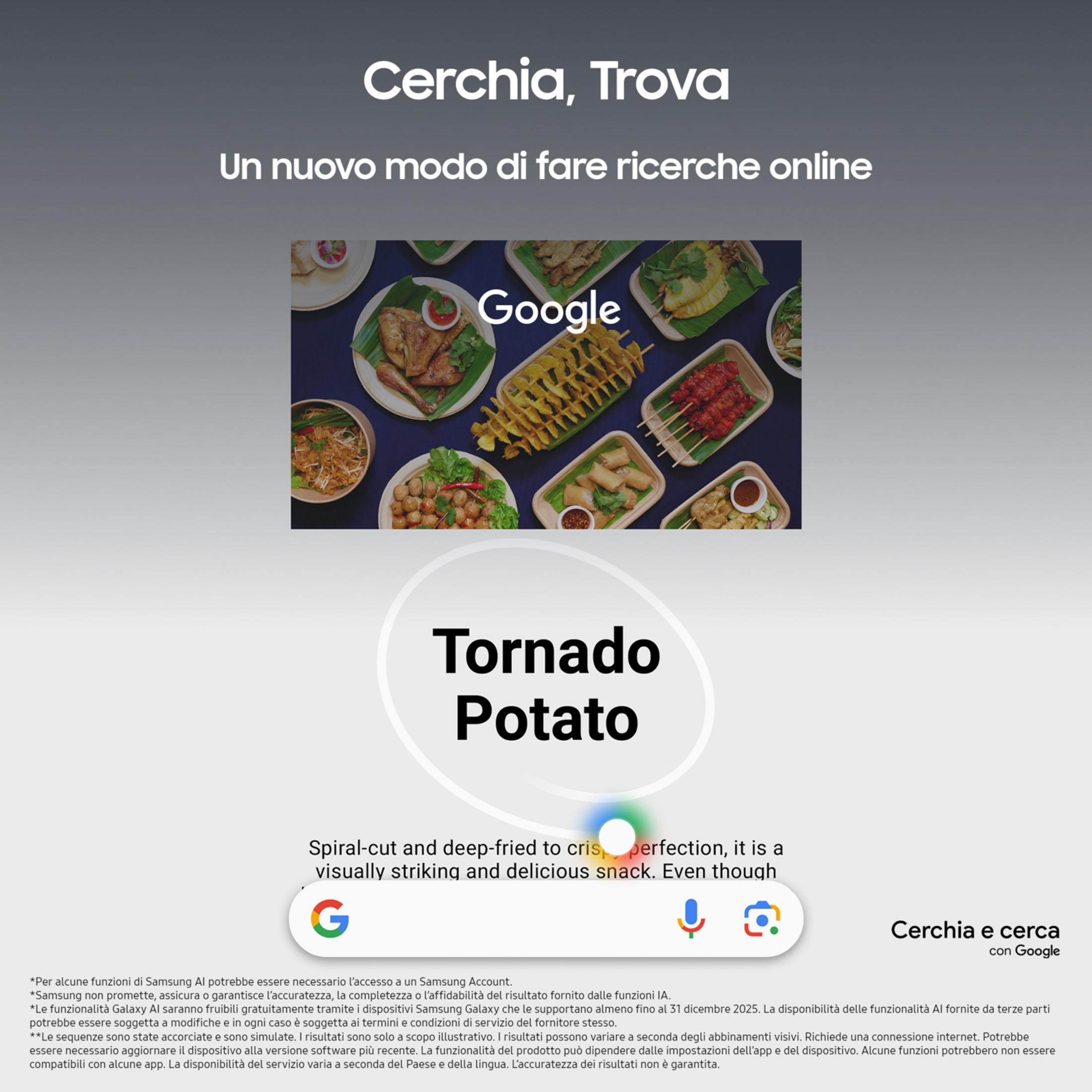 Google-Logo über appetitlichen Speisen, darunter Tornado Potato.