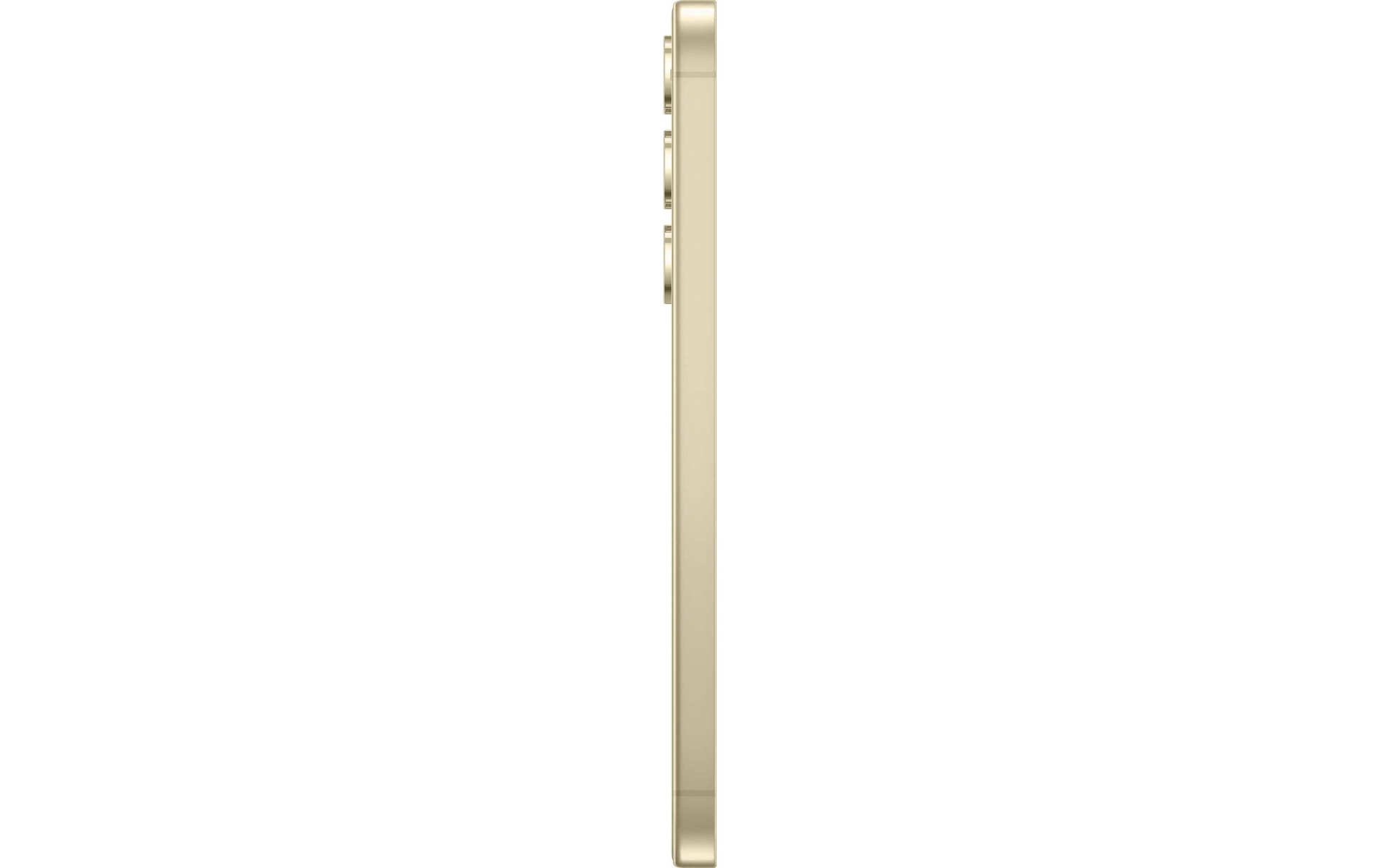 Złoty smartfon widziany z boku, z soczewkami aparatu.