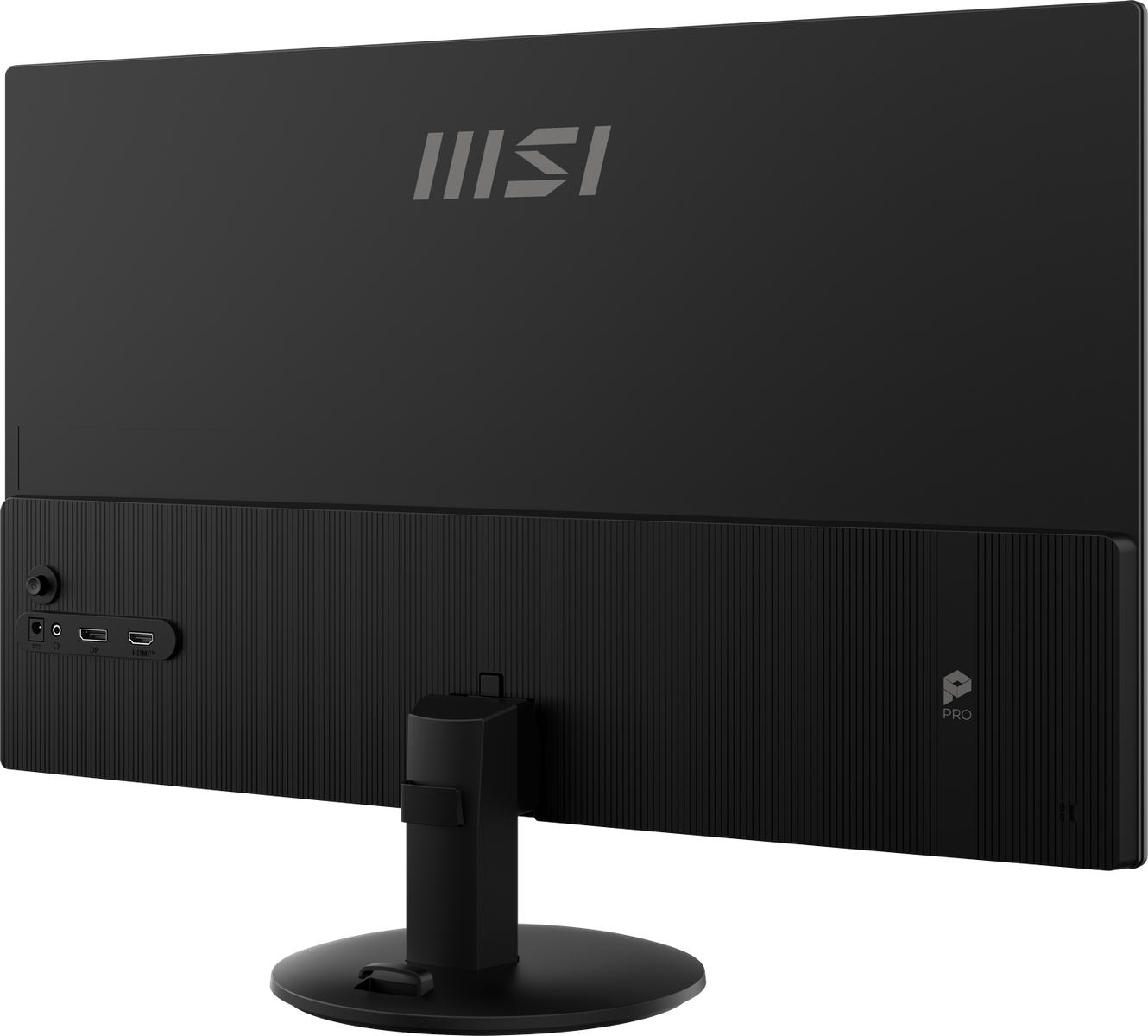 Tył czarnego monitora MSI z portami i logo MSI.