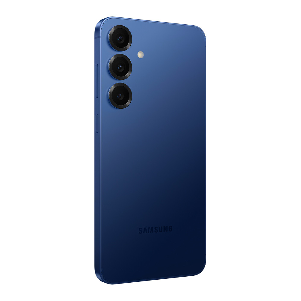 Retro smartphone blu scuro con tre fotocamere e logo Samsung.