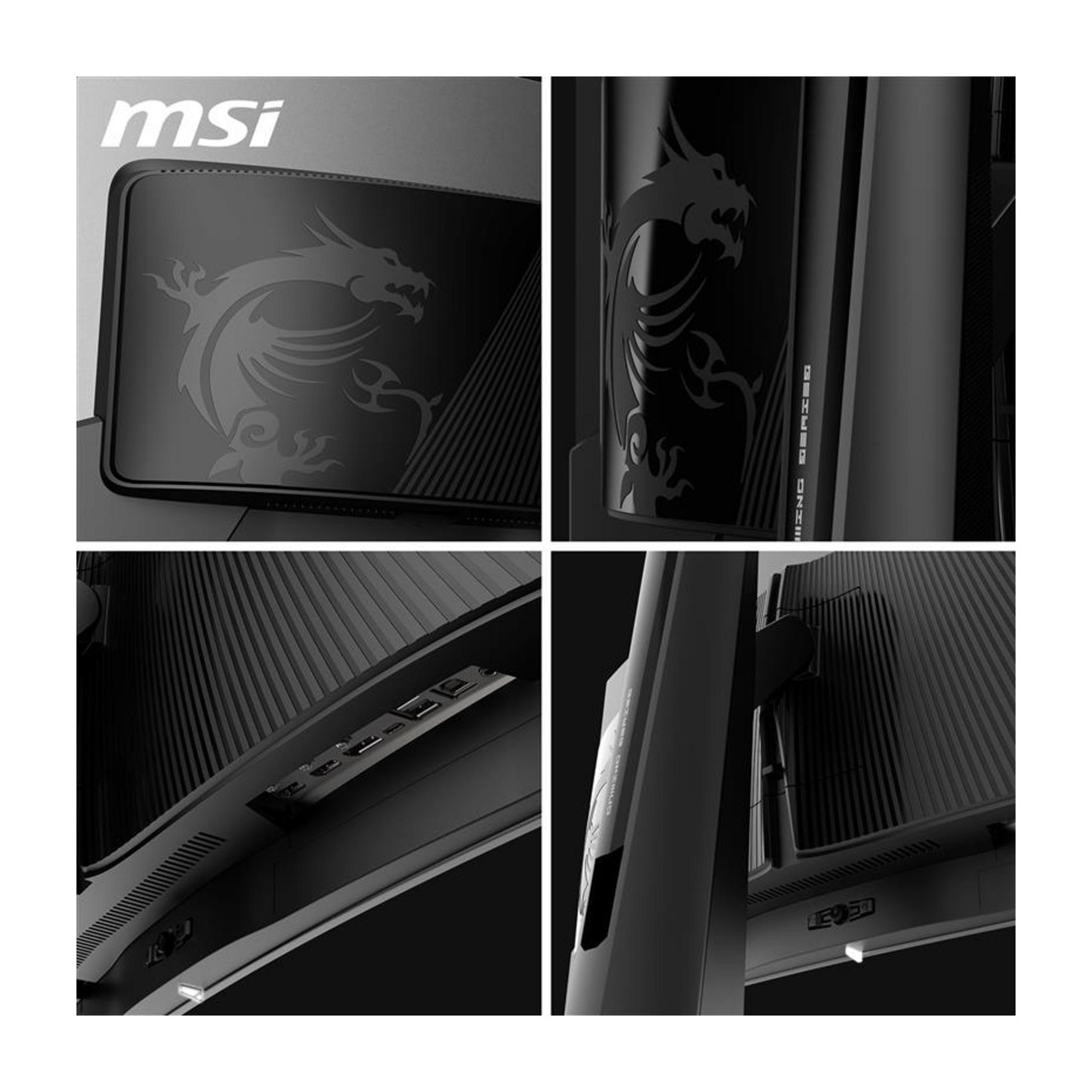 Monitor Gamingowy MSI: logo, emblemat smoka, porty i otwory wentylacyjne.