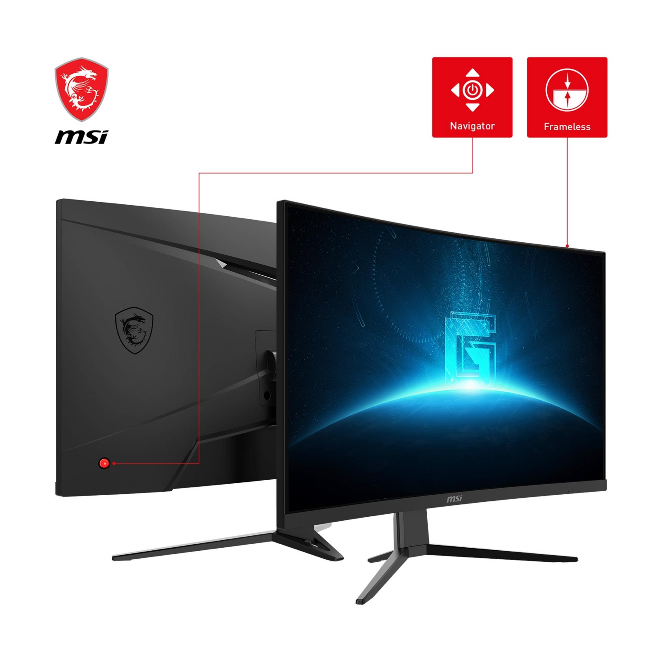 Monitor Gaming MSI con logo de dragón detrás y pantalla iluminada.