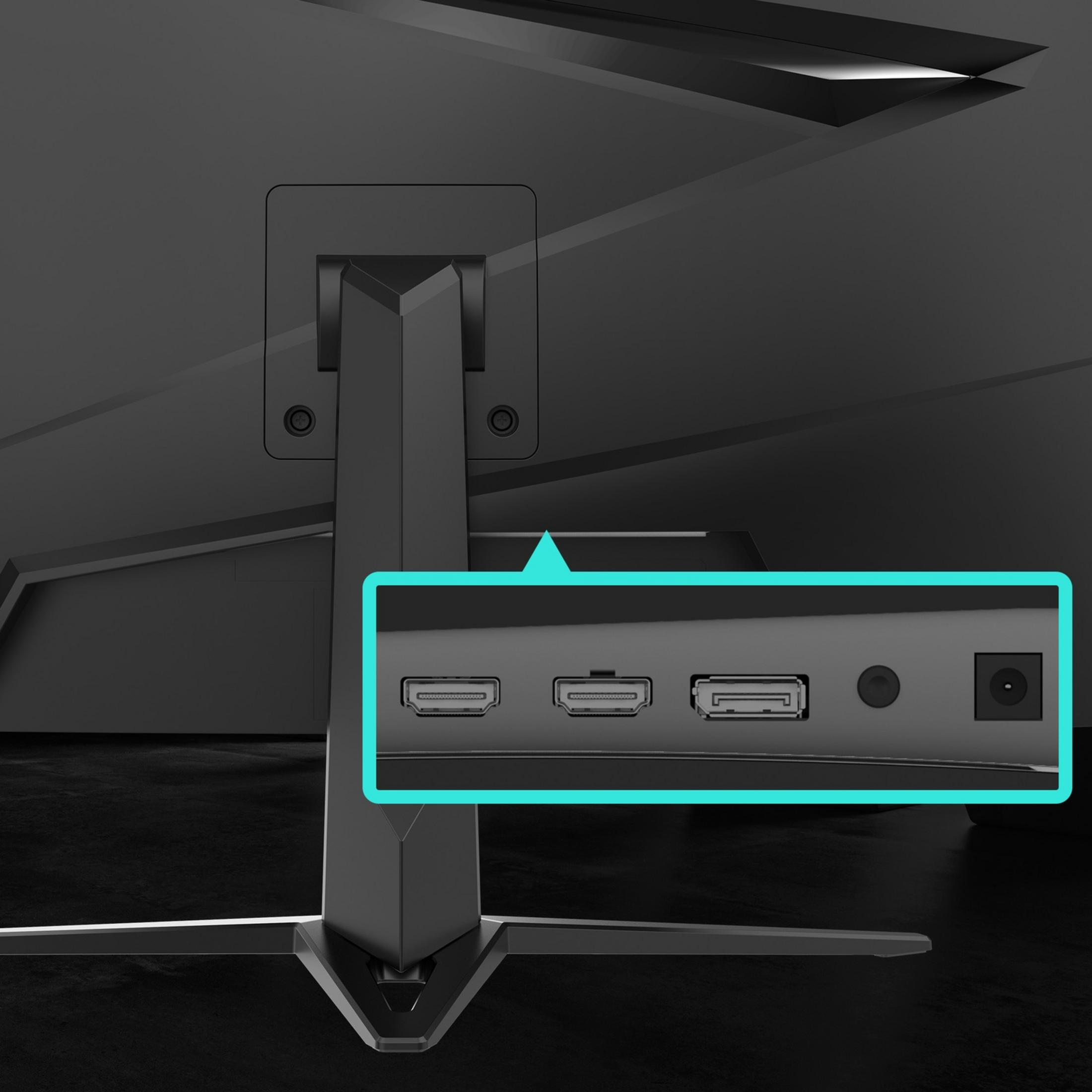 Parte trasera de un monitor mostrando puertos: HDMI, USB y alimentación.