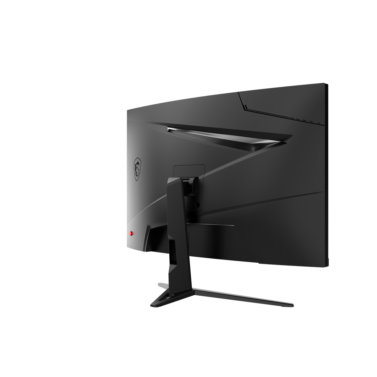 La parte trasera de un monitor MSI negro con un soporte distintivo.