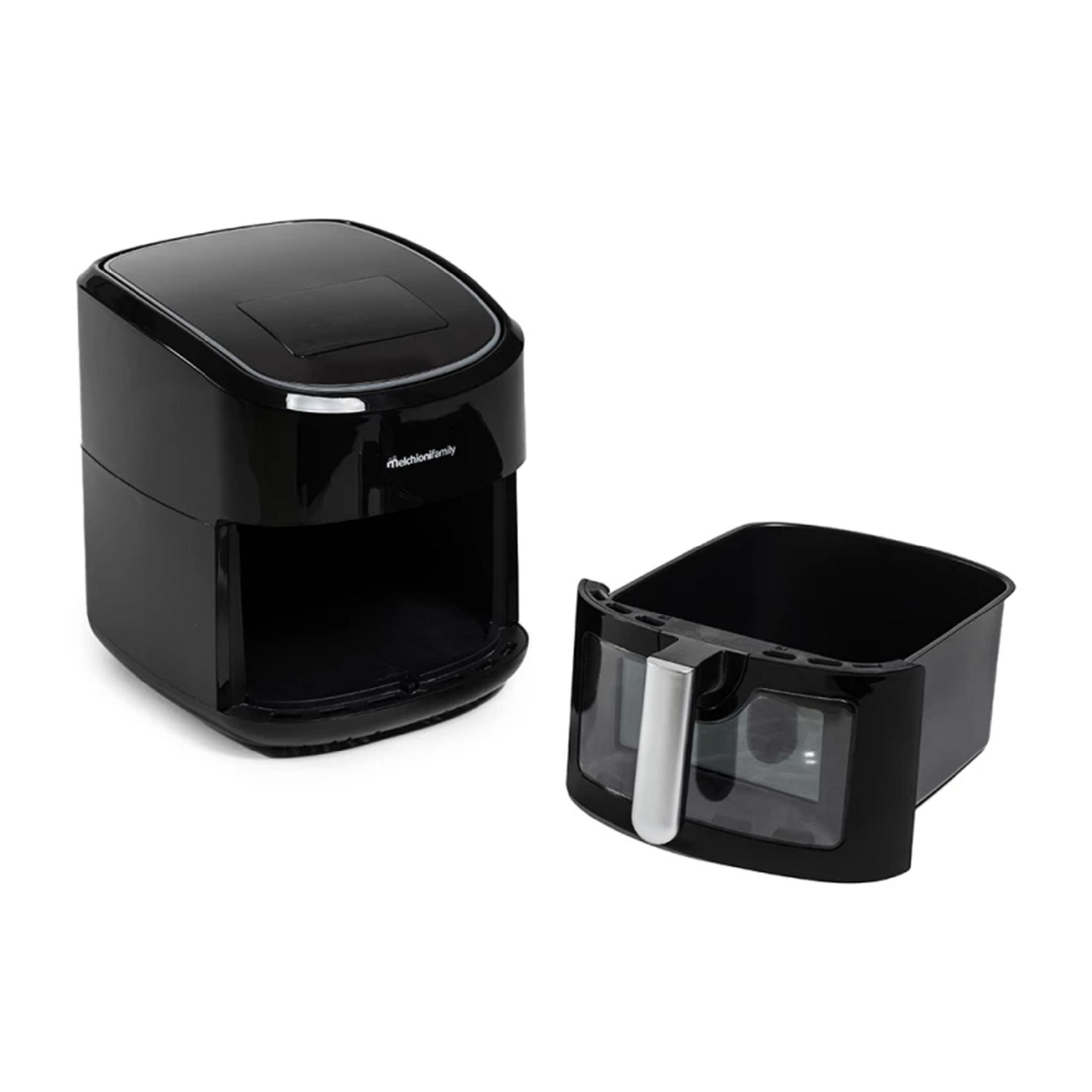 Czarny korpus frytkownicy beztłuszczowej i wyjmowany kosz.