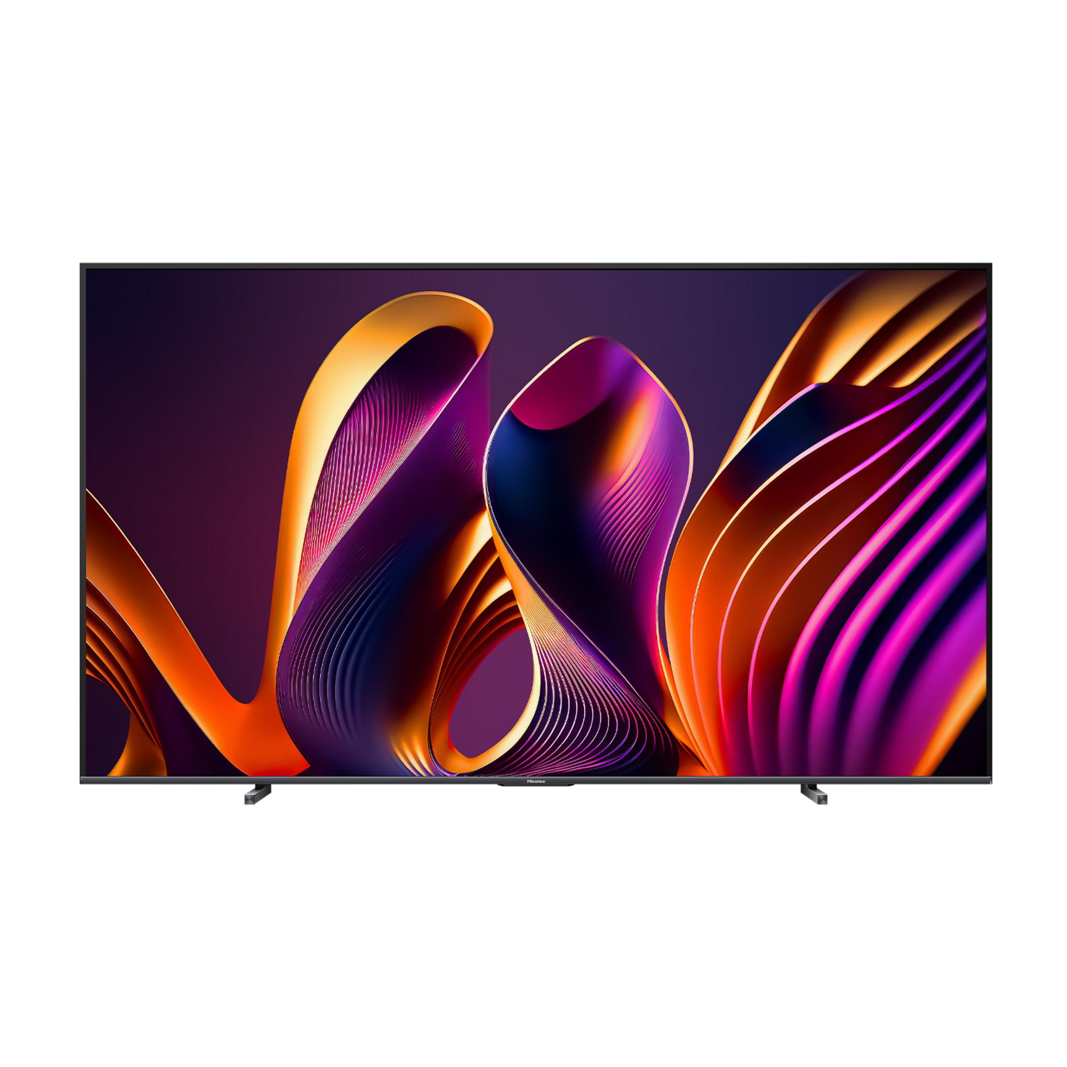 Un televisore moderno con uno sfondo astratto e colorato.